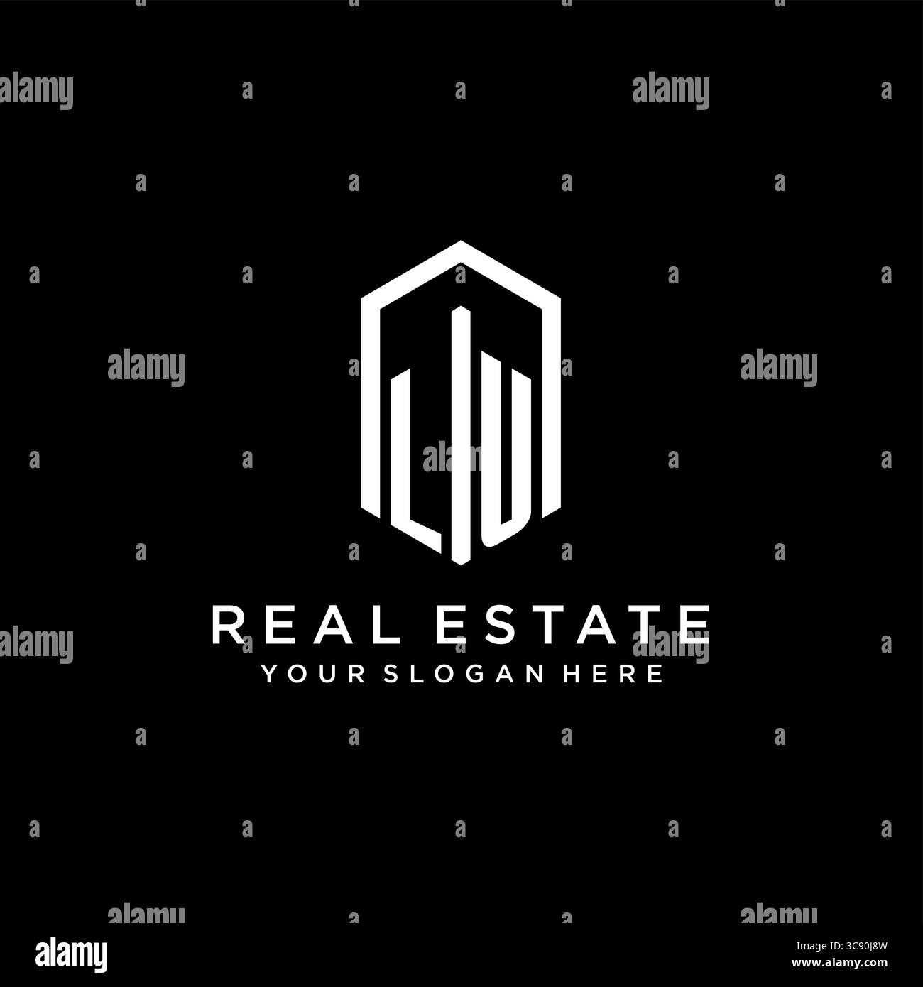 Letter LU Logo für Immobilien mit sechseckiger Icon Design Vektorgrafik Stock Vektor