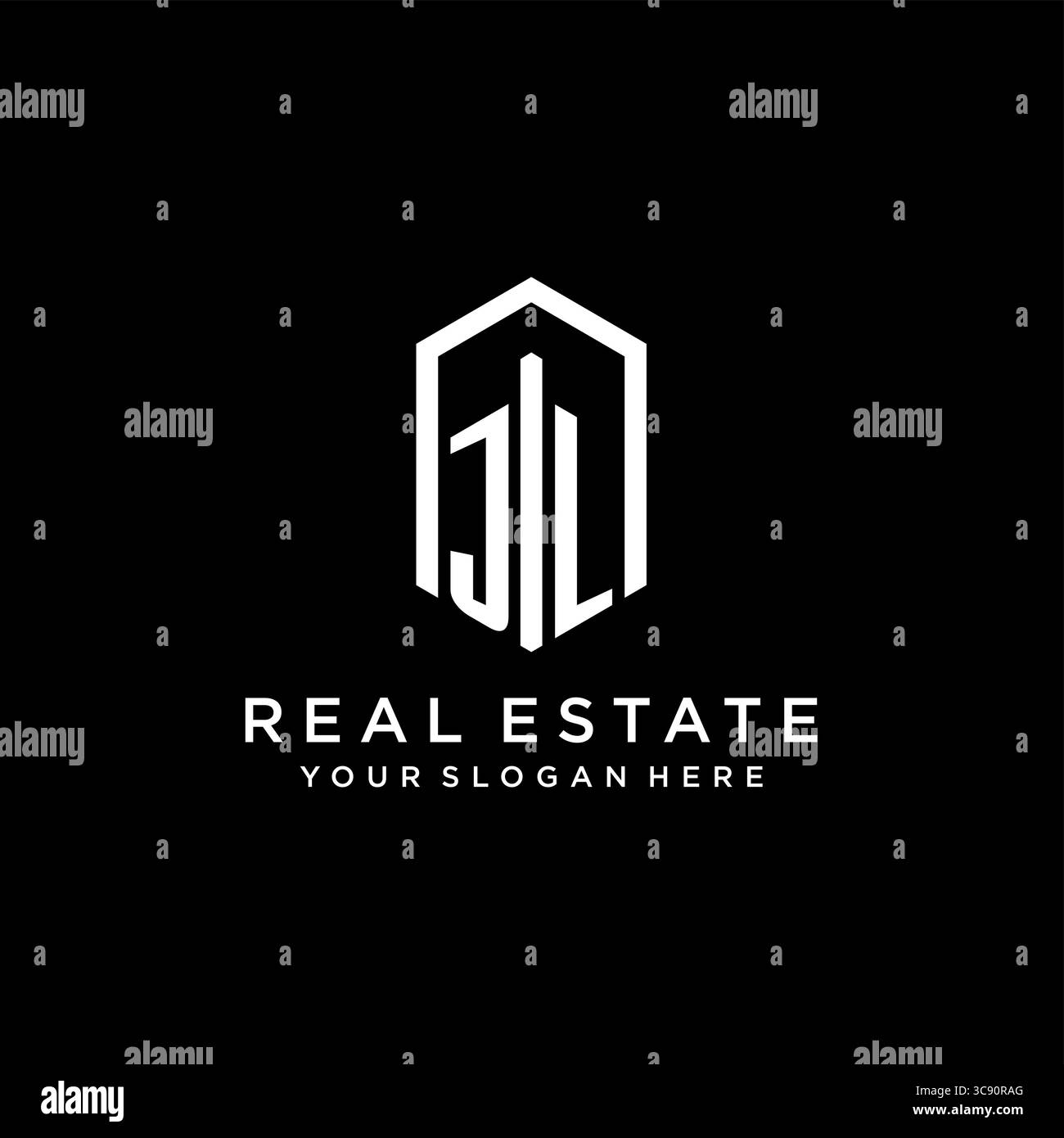 Letter JL Logo für Immobilien mit sechseckiger Icon Design Vektorgrafik Stock Vektor