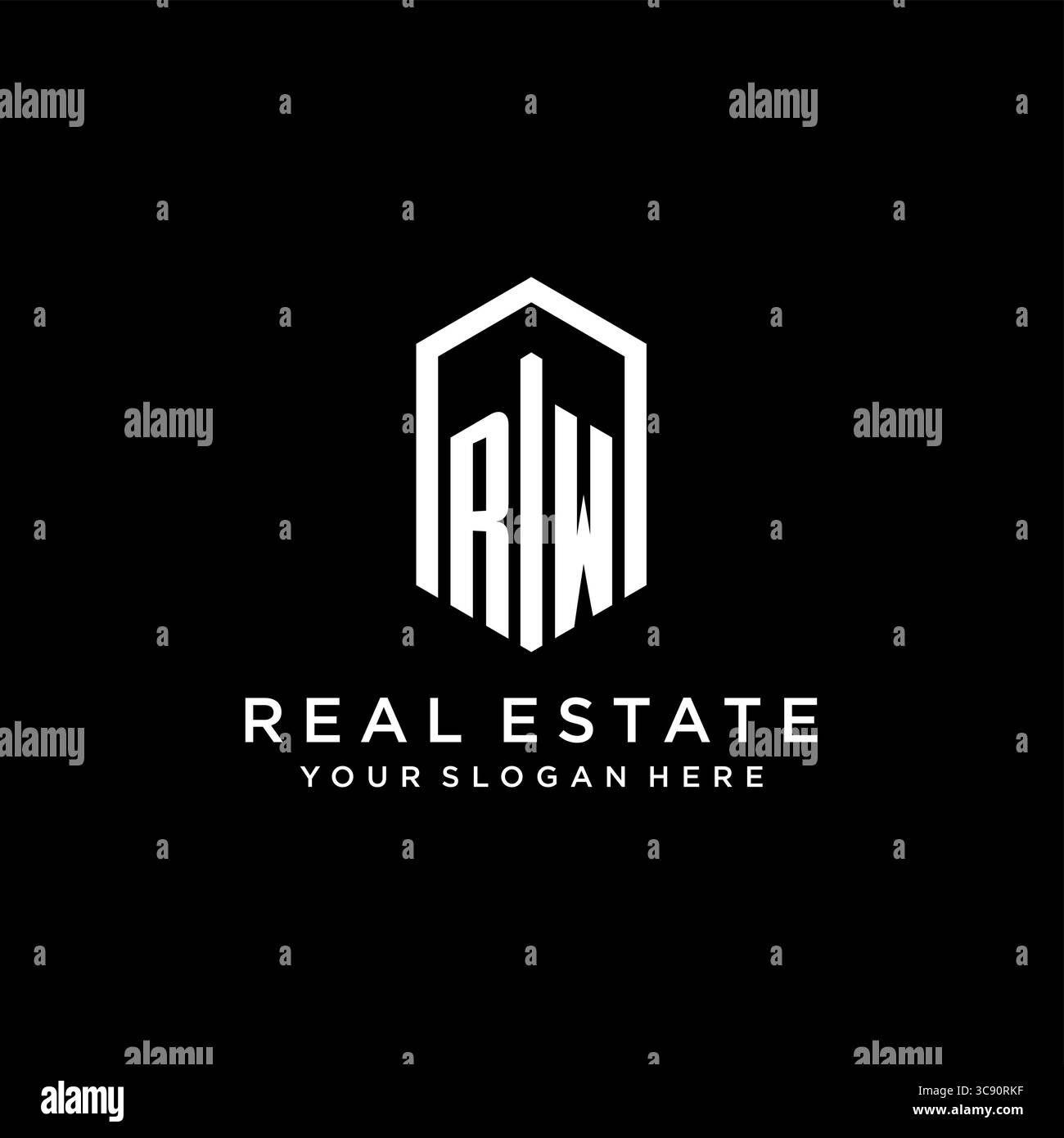 Letter RW-Logo für Immobilien mit sechseckiger Icon-Design-Vektorgrafik Stock Vektor