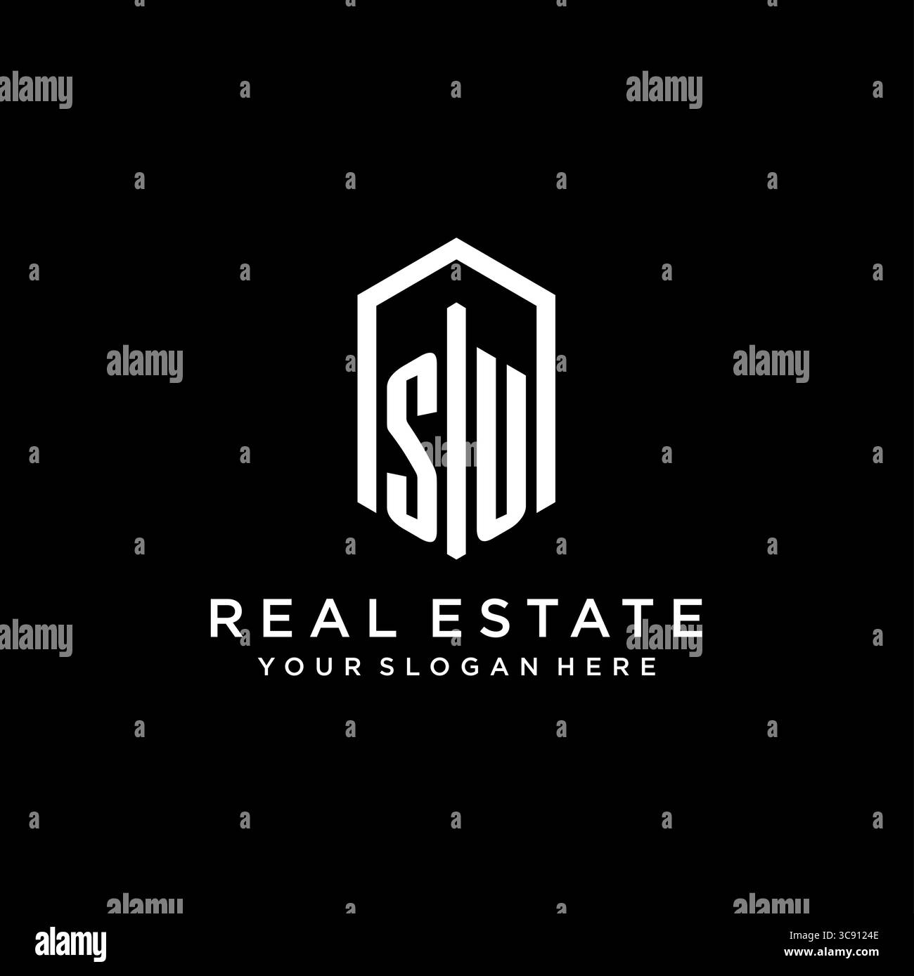 Letter SU Logo für Immobilien mit sechseckiger Icon Design Vektorgrafik Stock Vektor