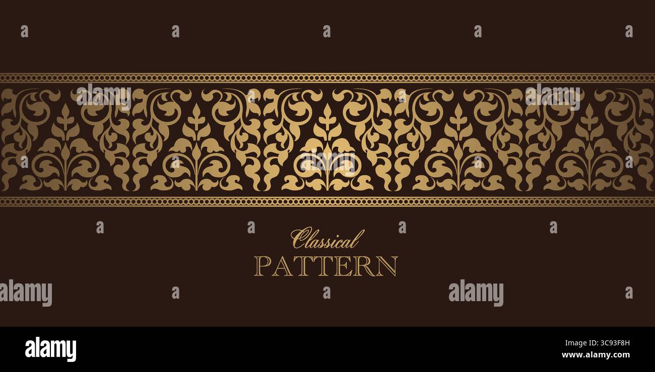 Thailändisches luxuriöses goldenes Dreieck klassisches dekoratives nahtloses Randmuster für Dekorationen, Drucke, Einladungen, Stoffdruck, Textil-Textur. Stock Vektor