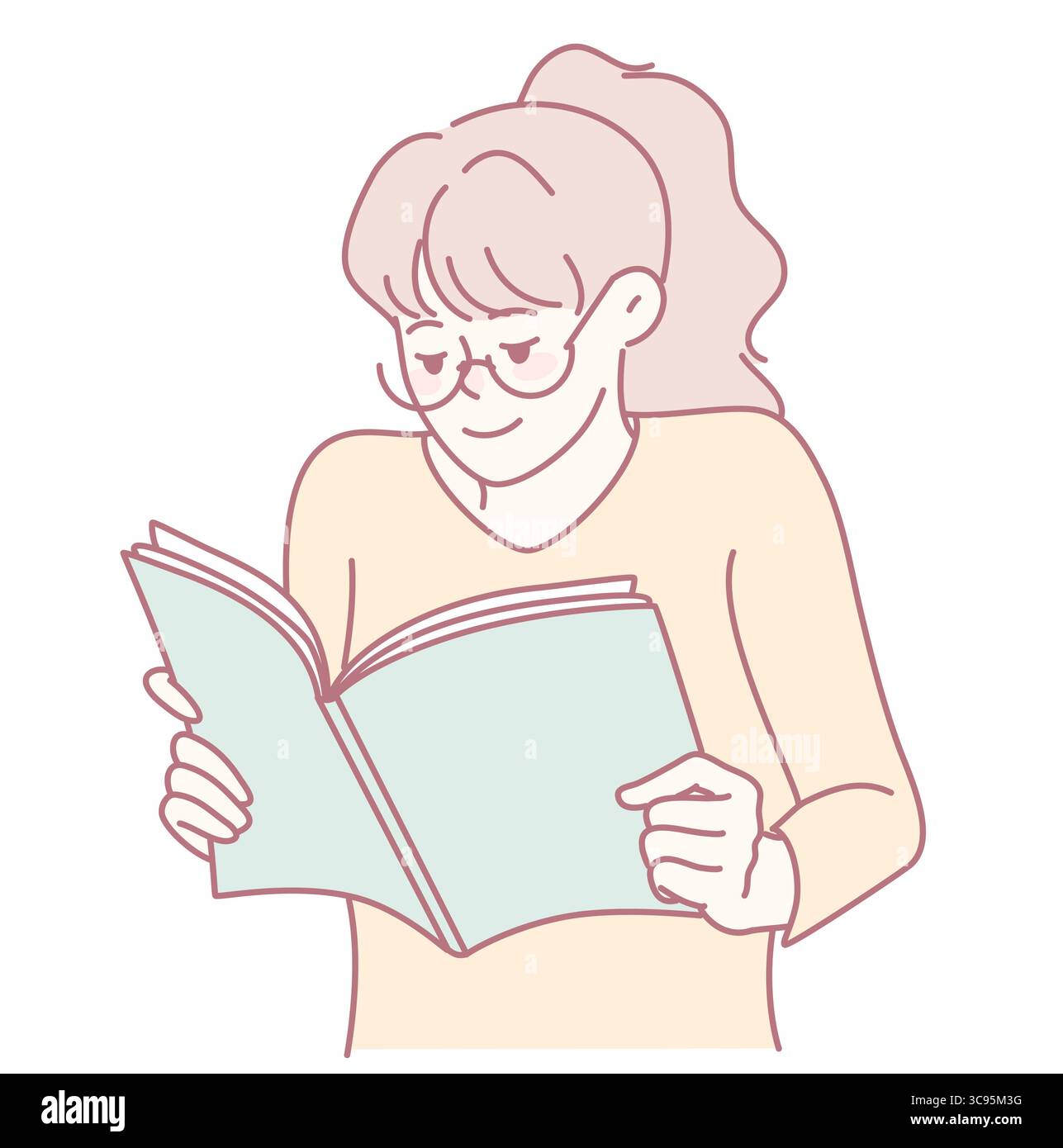 Eine freudige Frau, die tief in ihre Lektüre eingetaucht ist und das immense Glück veranschaulicht, das in Literatur und Entspannung zu finden ist Stock Vektor