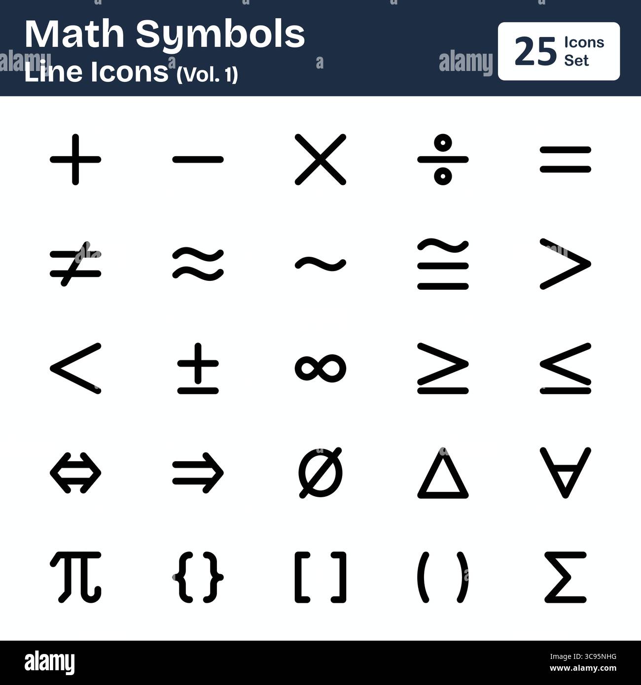 Mathematische Symbole - Zeilensymbole (Band 1) Stock Vektor