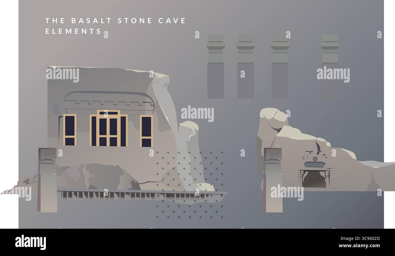 Die Ellora-Höhlen - UNESCO-Weltkulturerbe in Maharashtra, Indien - Stockbild als EPS 10-Datei Stock Vektor