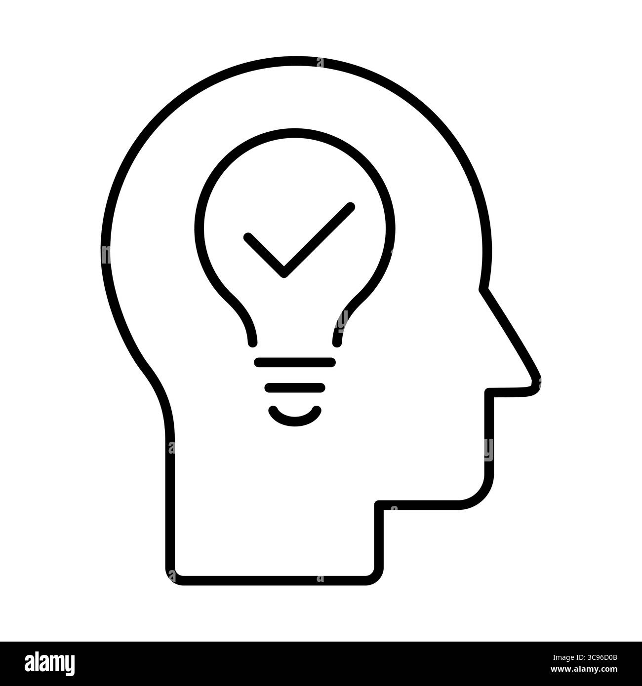 Kopf mit Glühlampensymbol. Kreatives Denken und Innovation. Kluge Ideen, Brainstorming, geistige Energie, Problemlösung, Intelligenz. Vektor Stock Vektor