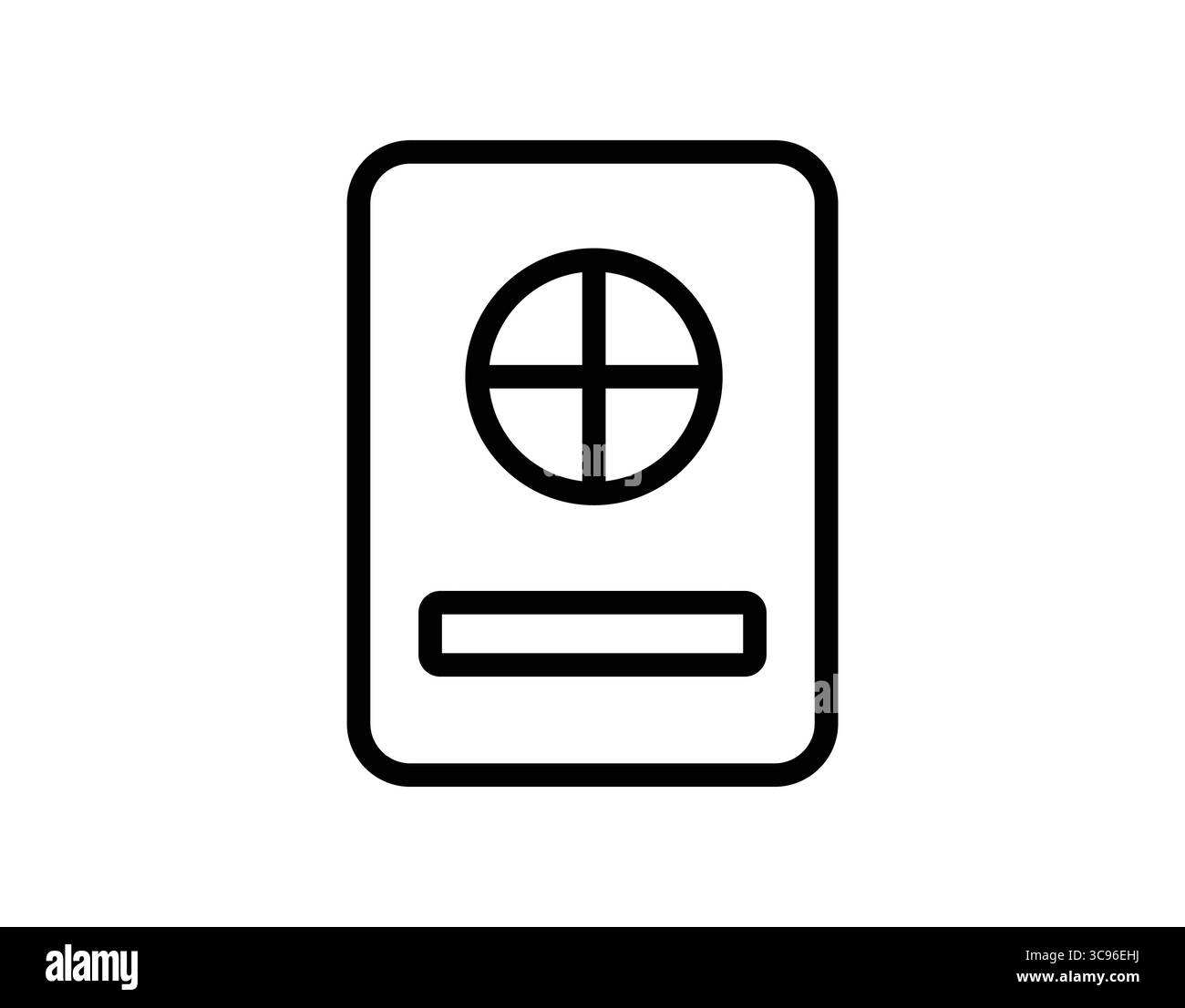 Minimalistische Illustration eines Reisepasses mit einer Globus-Ikone, die die Reisesicherheit und persönliche Identität darstellt. Perfekt für Projekte mit Reisethemen. Stock Vektor