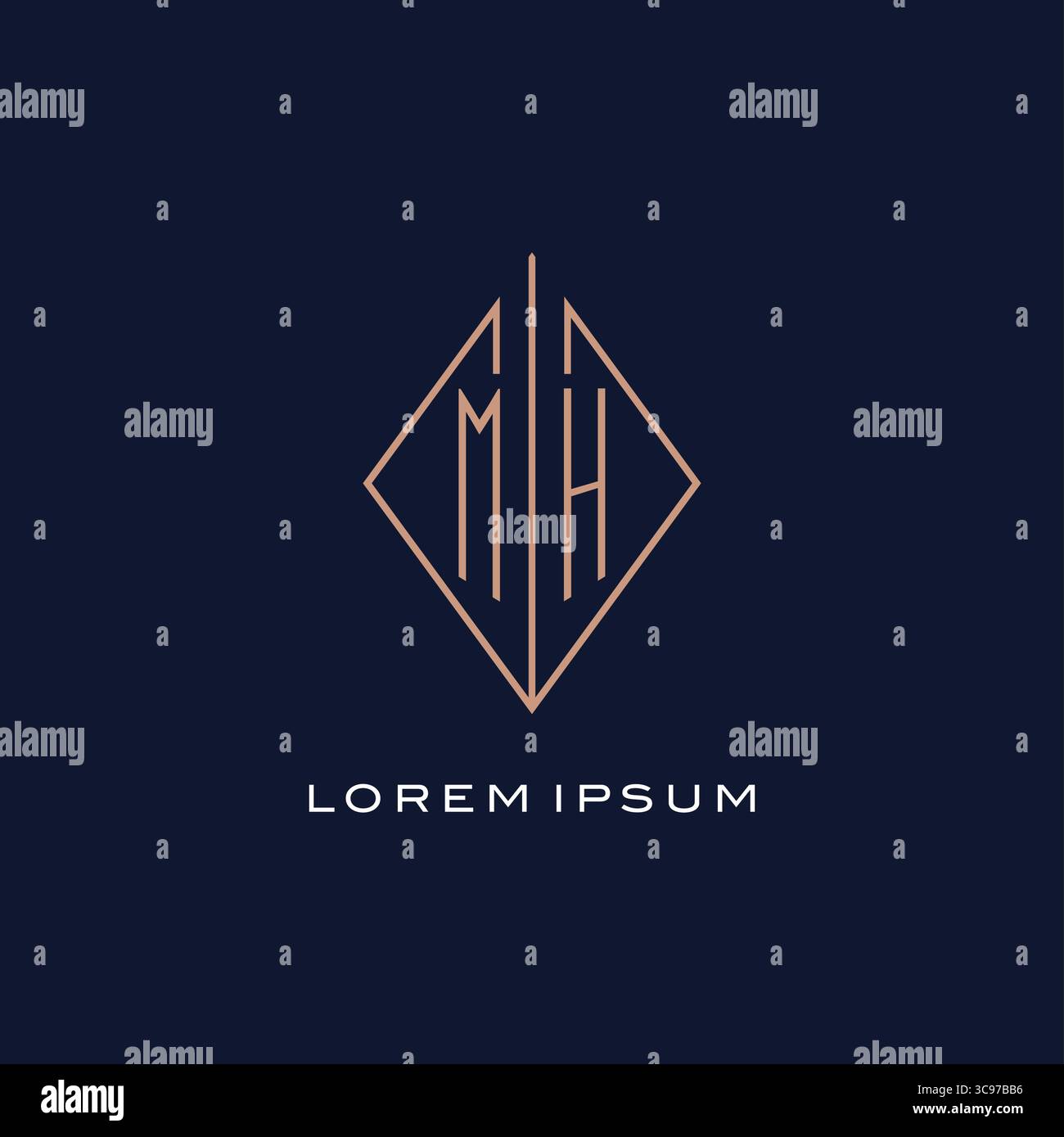 Monogramm-MH-Logo mit luxuriösem, modernem Logodesign und Vektorgrafik im Rautenrautenstil Stock Vektor