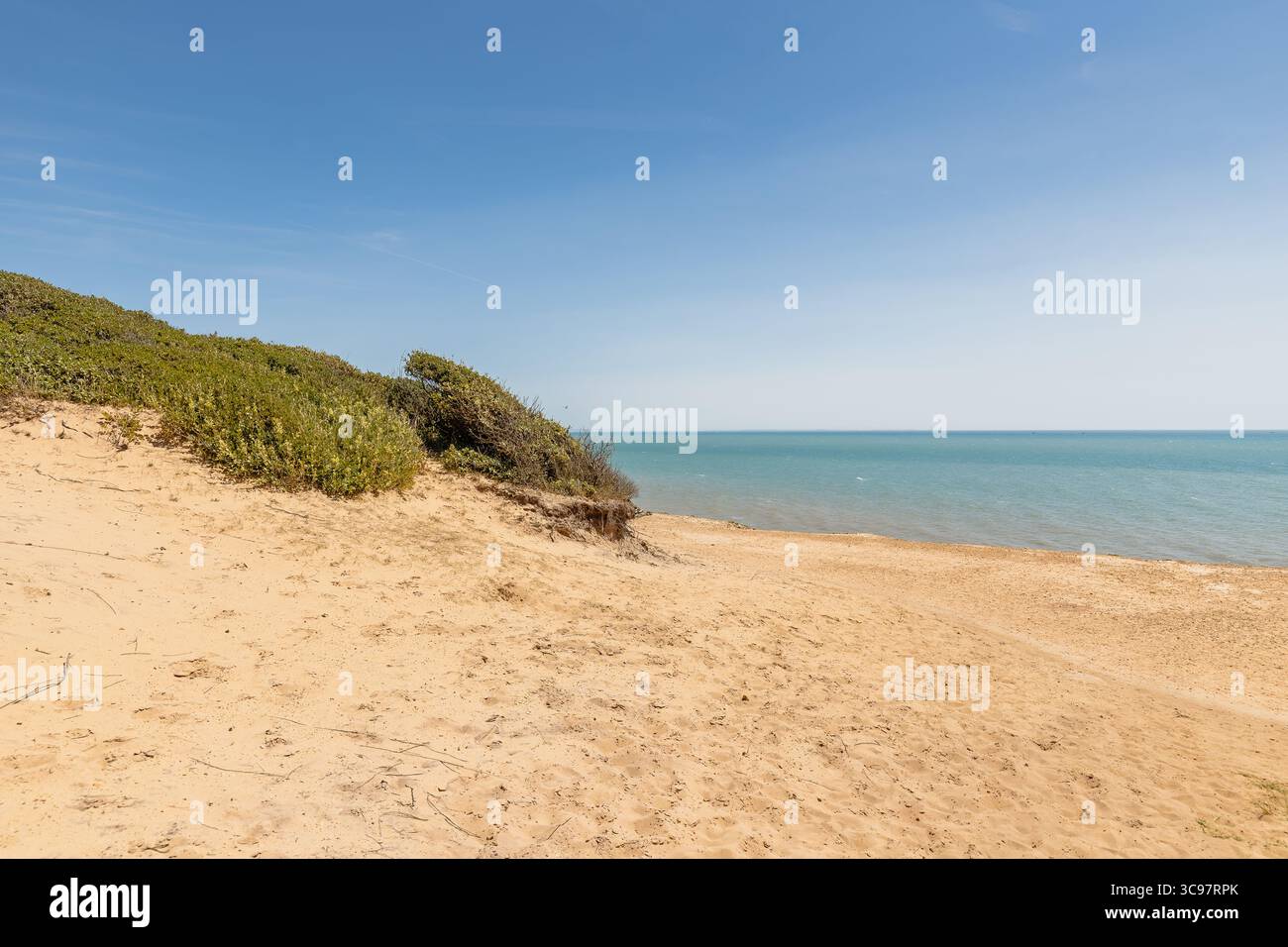 Blick auf den Strand von La Mine in Jard sur Mer, Frankreich an einem Sommertag, Vendée, Frankreich Stockfoto