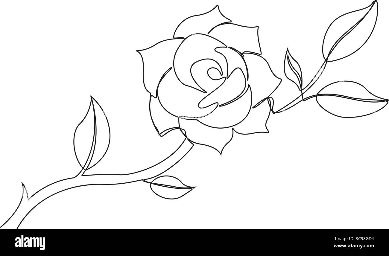Elegante einzeilige Rose mit Blattzeichnung minimalistische Blumenkunst Design Vektor-Illustration. Stock Vektor