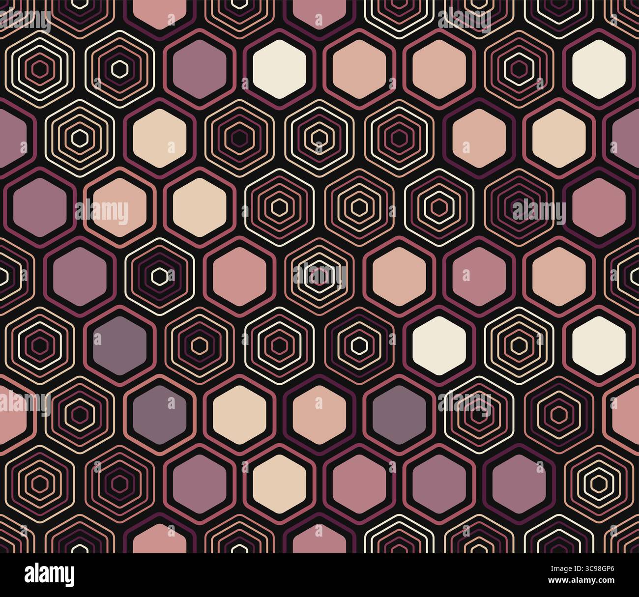 Geometrischer Hintergrund. Geometrische Elemente in unterschiedlichem Stil und Farbe. Sechseckige Zellen. Tileable-Muster. Nahtloser Hintergrund. Stock Vektor