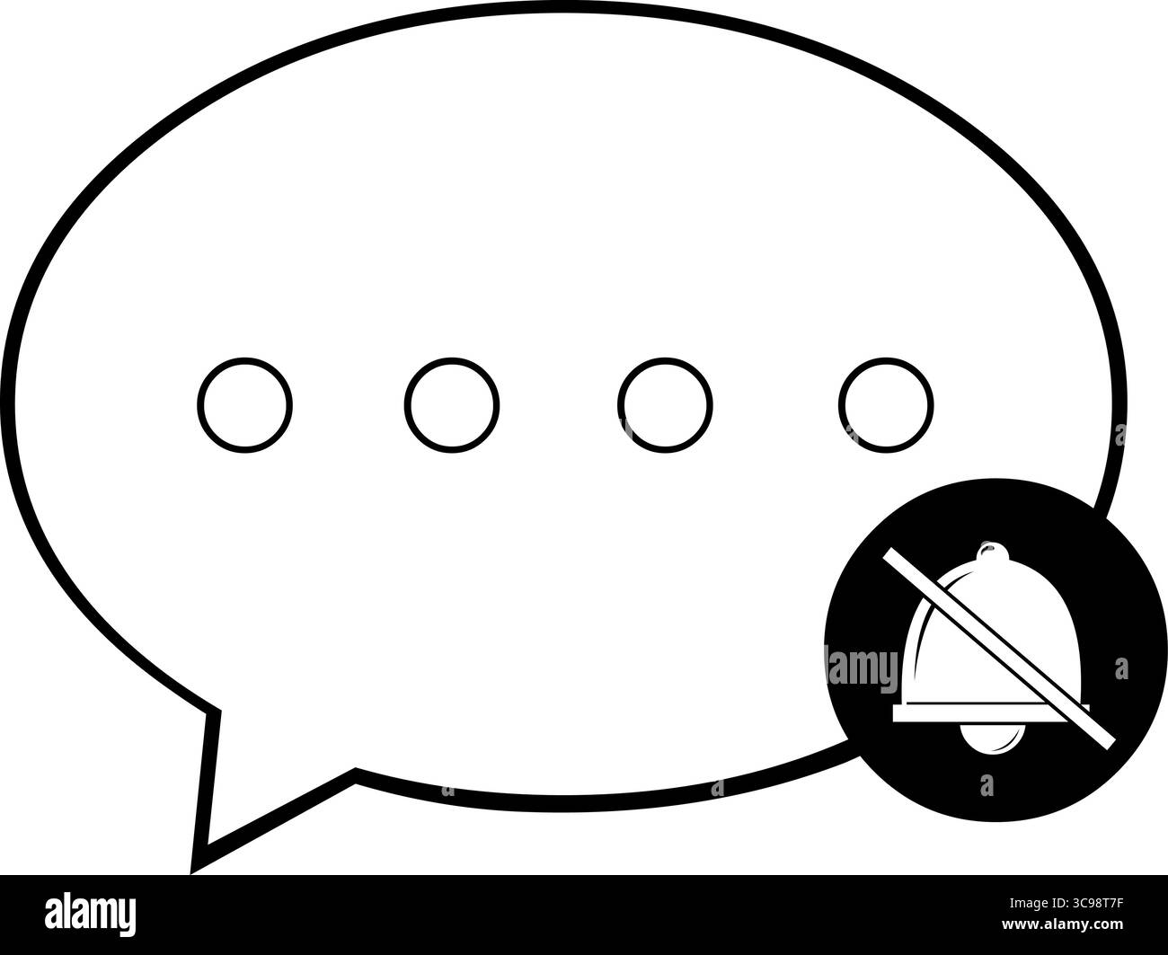 Vektorillustration Zeichnung Schwarzweiß-Sprechblase und Glockenkreuz, im Konzeptsymbol stummschalten Chat-Nachricht Stock Vektor