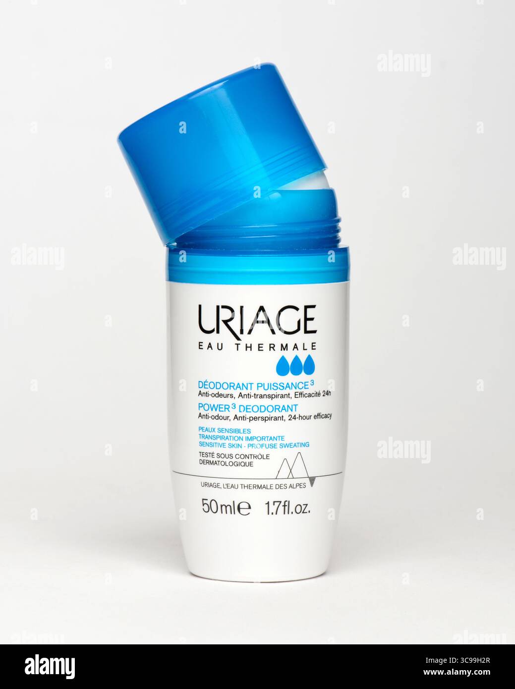 Uriage Eau Thermale 24-Stunden Anti-Transpirant Roll-on Deodorant für empfindliche Haut, Uriage Laboratoires, französische Hautpflege und Kosmetik Stockfoto