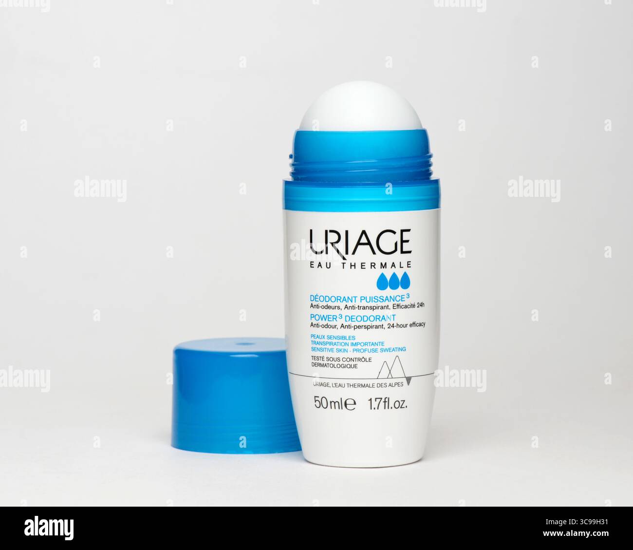 Uriage Eau Thermale Roll-on Antitranspirant Deodorant mit Thermalwasser, 50 ml, sanfte tägliche Pflege für empfindliche Haut, Made in France Stockfoto