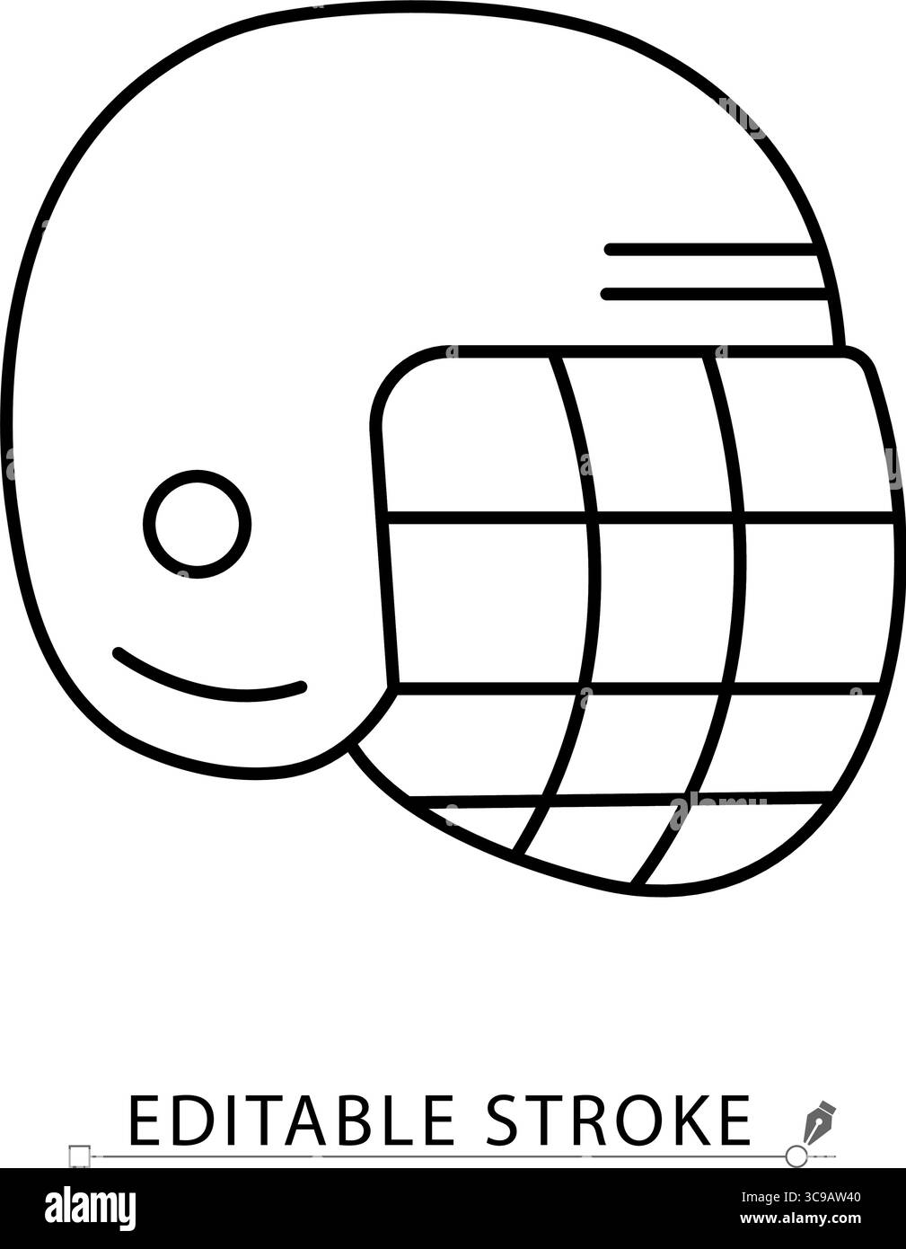 Eishockeyhelm-Symbol im Outline-Stil mit bearbeitbarem Strich. Sportsicherheitsausrüstung, Schutzausrüstung für Eishockeyspieler, Kopfschutz, Leine Stock Vektor