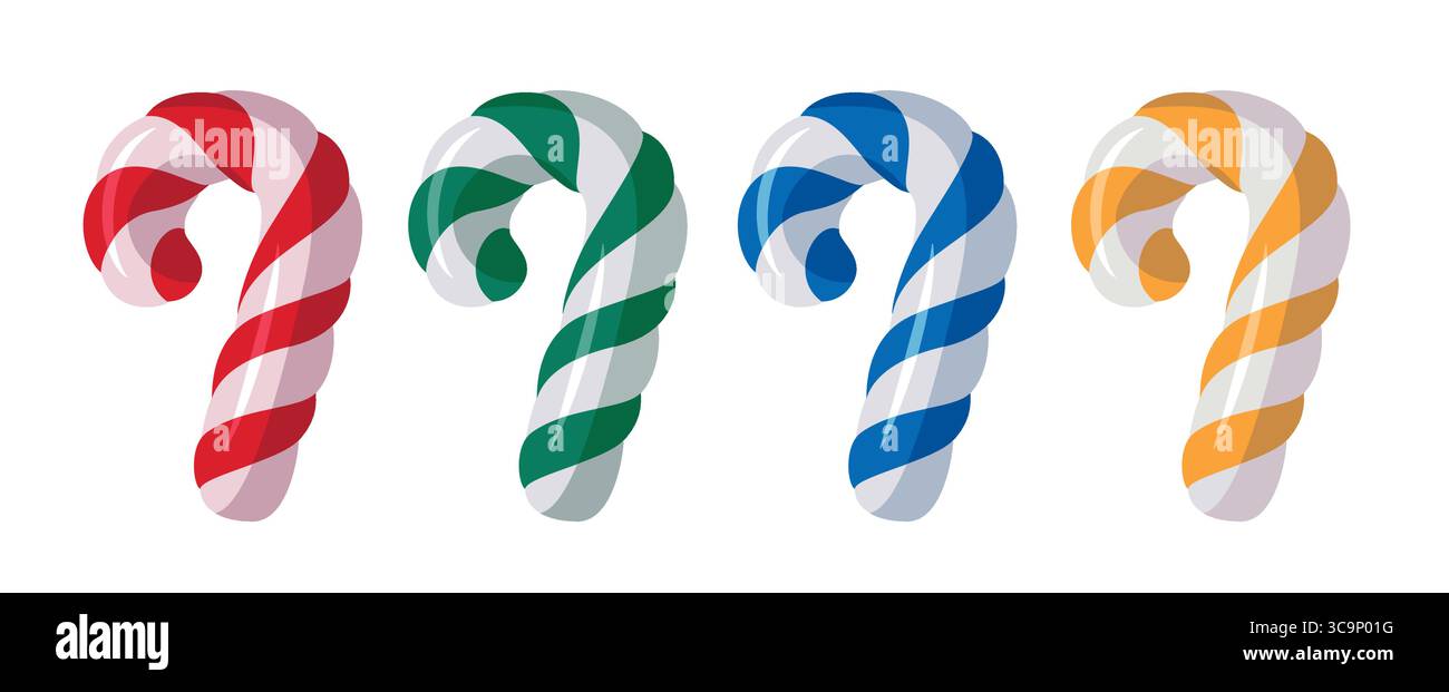 Bunte flache Candy Stock Elemente in verdrehtem, Candy Stock Clipart Set isoliert in weißem Hintergrund. Stock Vektor