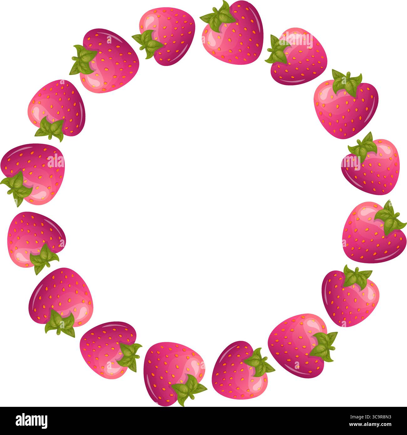 Ein lebendiger und saftiger Rahmen frischer Erdbeeren für Speisen, Desserts oder Sommermotive. Stock Vektor