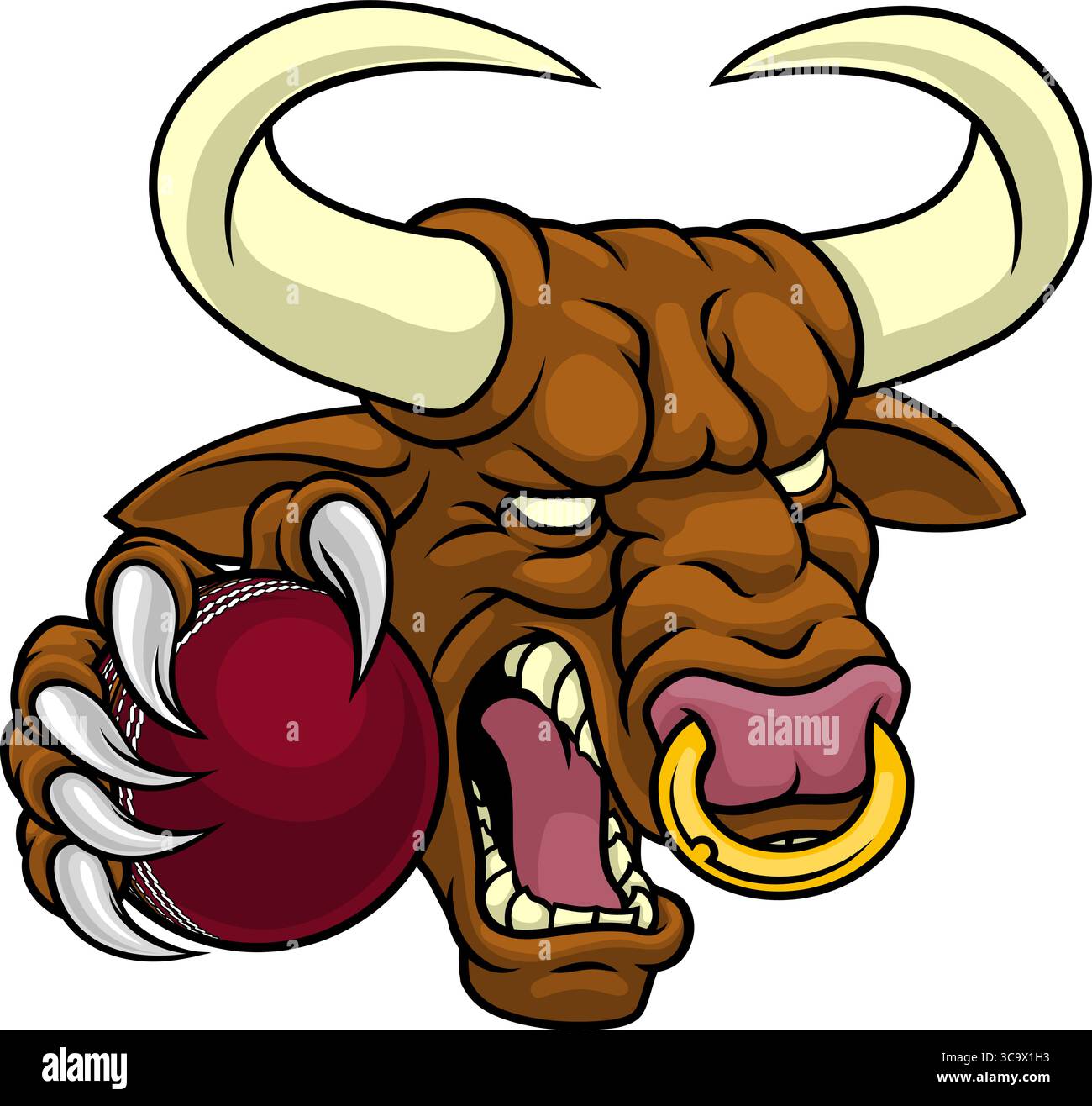 Bull Minotaurus Longhorn Cow Cricket Maskottchen-Cartoon Stock Vektor