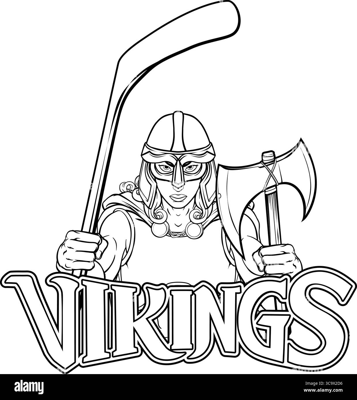 Viking Warrior Frau Eishockey Sport Team Maskottchen Stock Vektor