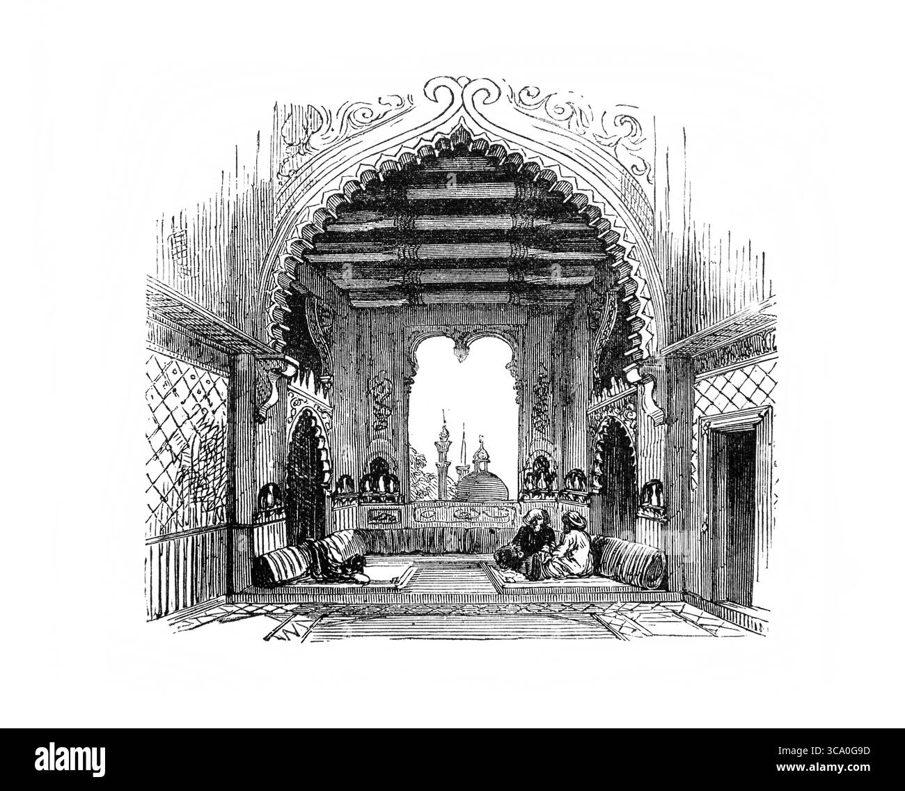 Illustration des Innenraums eines persischen Hauses während der biblischen Zeit des antiken 19. Jahrhunderts die Bibel enthält das Alte und das neue Testament Stockfoto