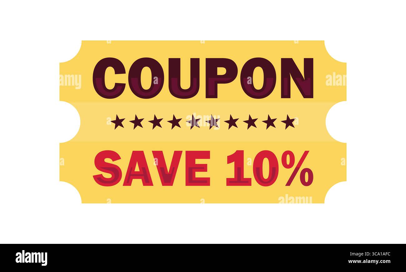 Sparen Sie 10 % Coupon Ticket Clipart – Rabattgutschein für Werbeaktionen. 10 Rabatt auf Gutschein Stock Vektor