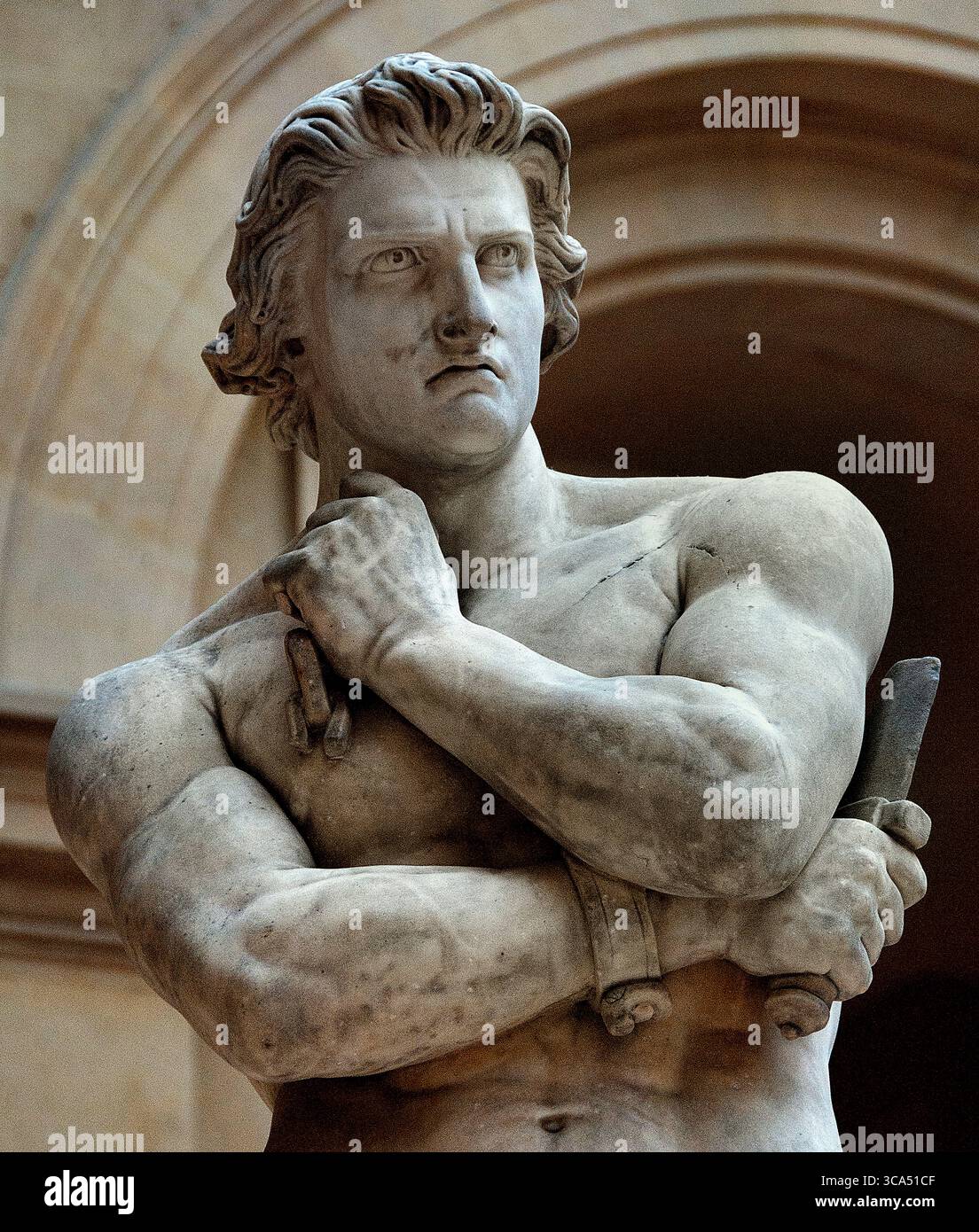 Spartacus Rebellen Gladiator erhob 1830 eine Armee von Sklaven gegen Rom von Denis Foyatier. 1793-1863. Frankreich Französisches Museum Louvre Paris. (Spartacus war ein thrakischer Gladiator (Thraex), der einer der entflohenen Sklavenführer im Dritten Servilen Krieg war, einem großen Sklavenaufstand gegen die Römische Republik.) Denis Foyatier war ein französischer Bildhauer im neoklassizistischen Stil. Stockfoto