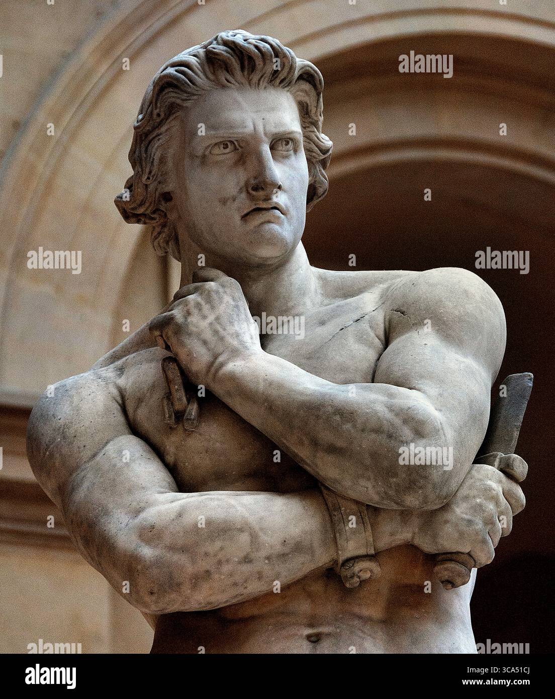 Spartacus Rebellen Gladiator erhob 1830 eine Armee von Sklaven gegen Rom von Denis Foyatier. 1793-1863. Frankreich Französisches Museum Louvre Paris. (Spartacus war ein thrakischer Gladiator (Thraex), der einer der entflohenen Sklavenführer im Dritten Servilen Krieg war, einem großen Sklavenaufstand gegen die Römische Republik.) Denis Foyatier war ein französischer Bildhauer im neoklassizistischen Stil. Stockfoto