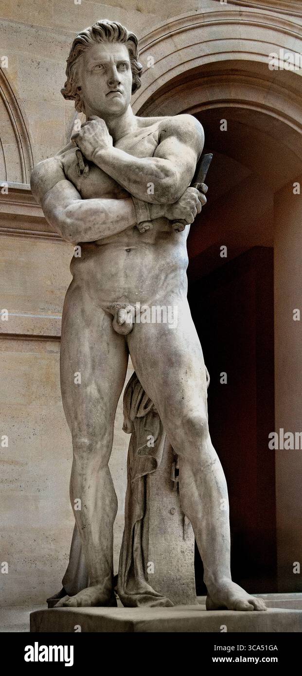 Spartacus Rebellen Gladiator erhob 1830 eine Armee von Sklaven gegen Rom von Denis Foyatier. 1793-1863. Frankreich Französisches Museum Louvre Paris. (Spartacus war ein thrakischer Gladiator (Thraex), der einer der entflohenen Sklavenführer im Dritten Servilen Krieg war, einem großen Sklavenaufstand gegen die Römische Republik.) Denis Foyatier war ein französischer Bildhauer im neoklassizistischen Stil. Stockfoto