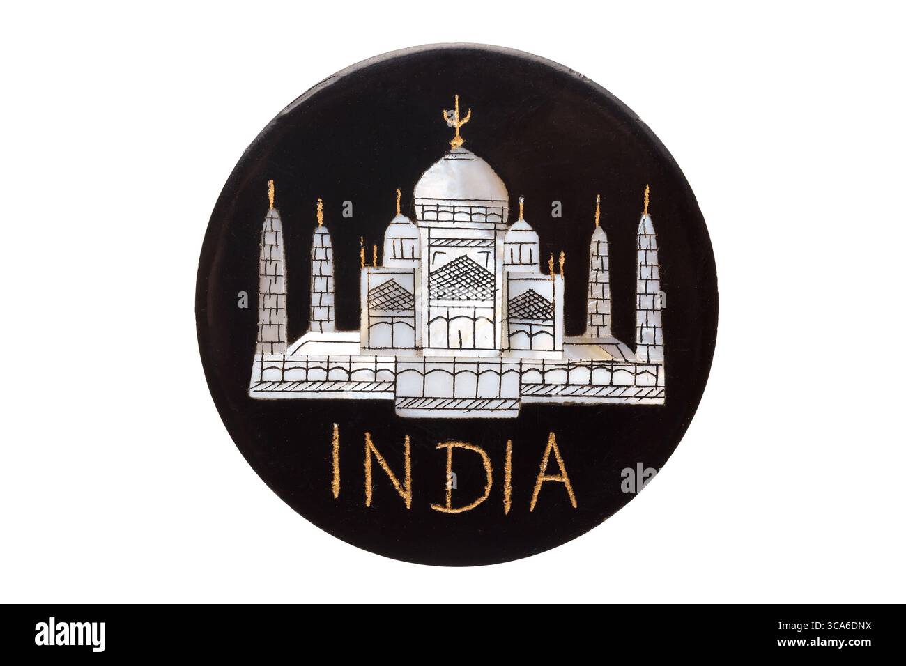 Taj Mahal Tempel weltberühmter Wahrzeichen Kühlschrank Magnet aus Indien isoliert auf weißem Hintergrund. Stockfoto