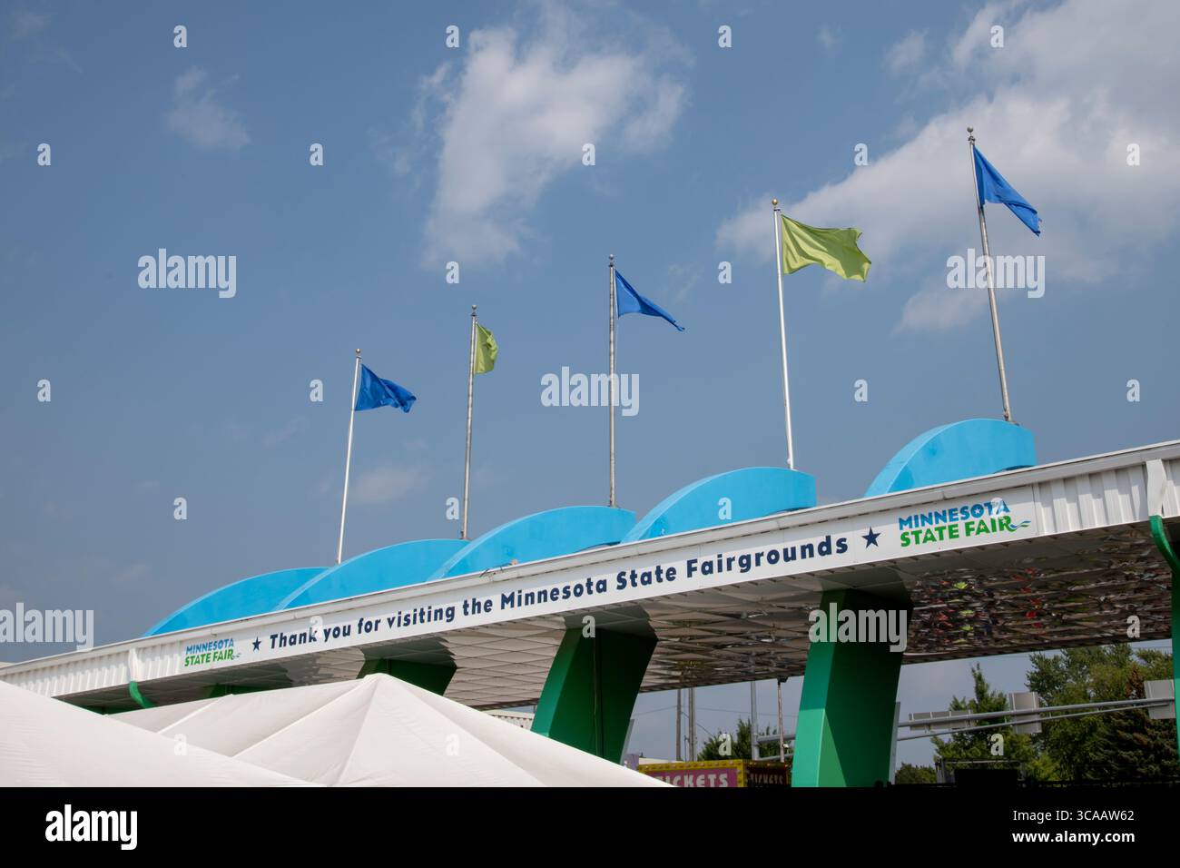 Falcon Heights, Minnesota. State Fair. Vielen Dank, Ausfahrt auf der Messe. Stockfoto
