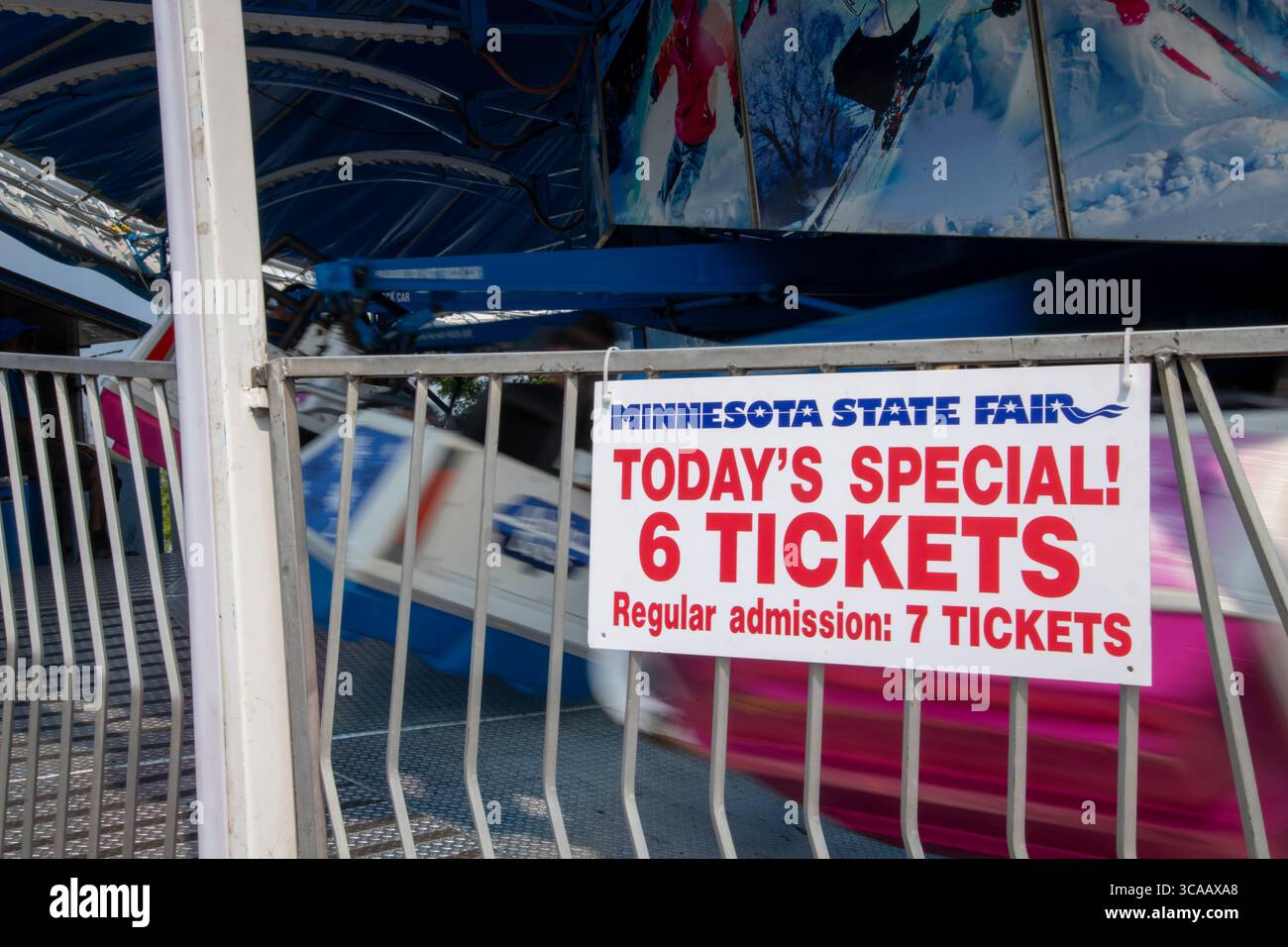 Falcon Heights, Minnesota State Fair. Melden Sie sich für eine Messe an und werben Sie für 6 Tickets für einen Tag. Stockfoto
