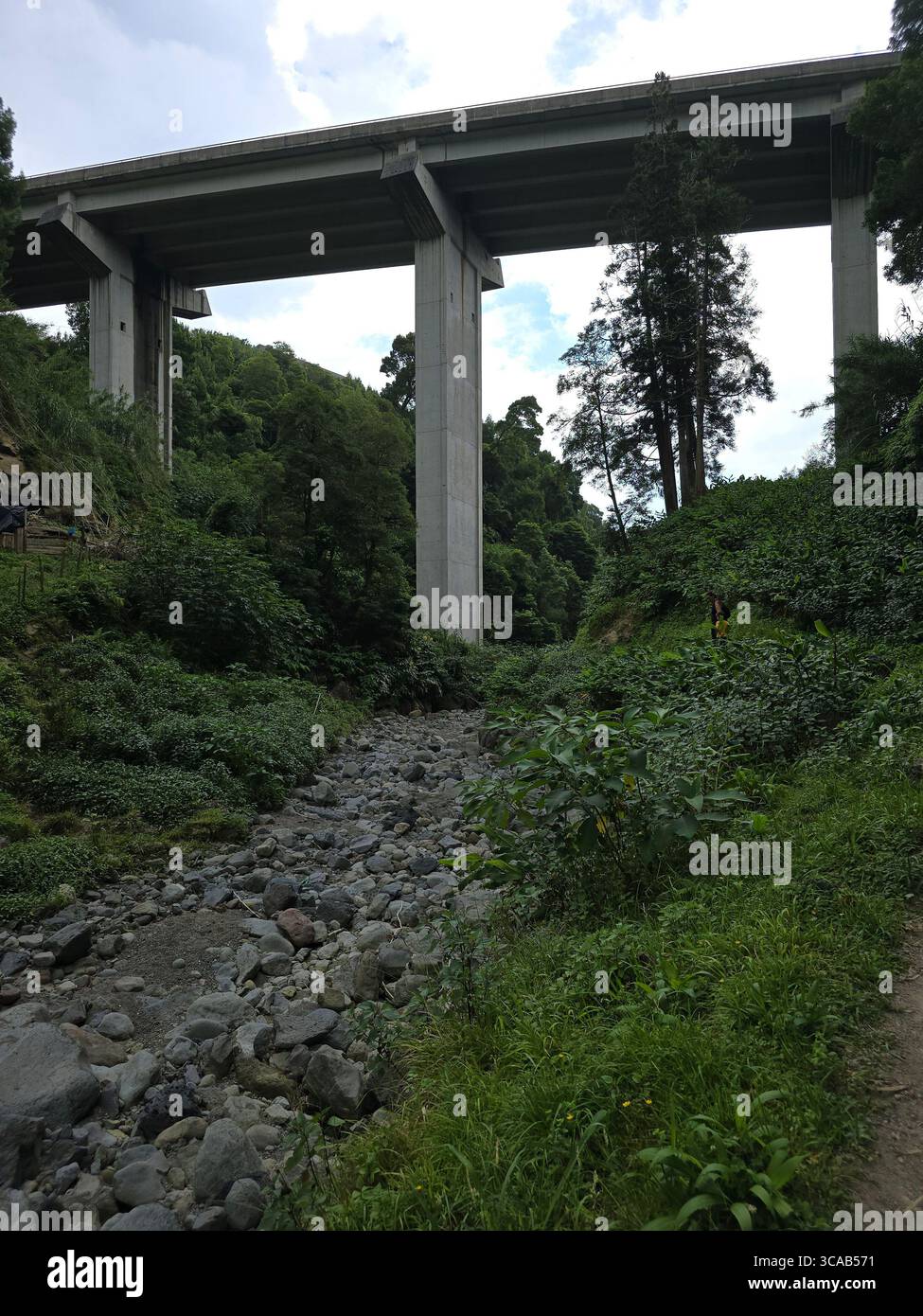 Moderne Viadukte in natürlichen Tälern auf der Insel São Miguel auf den Azoren, Portugal. - Smartphone-aufgenommenes Stockfoto
