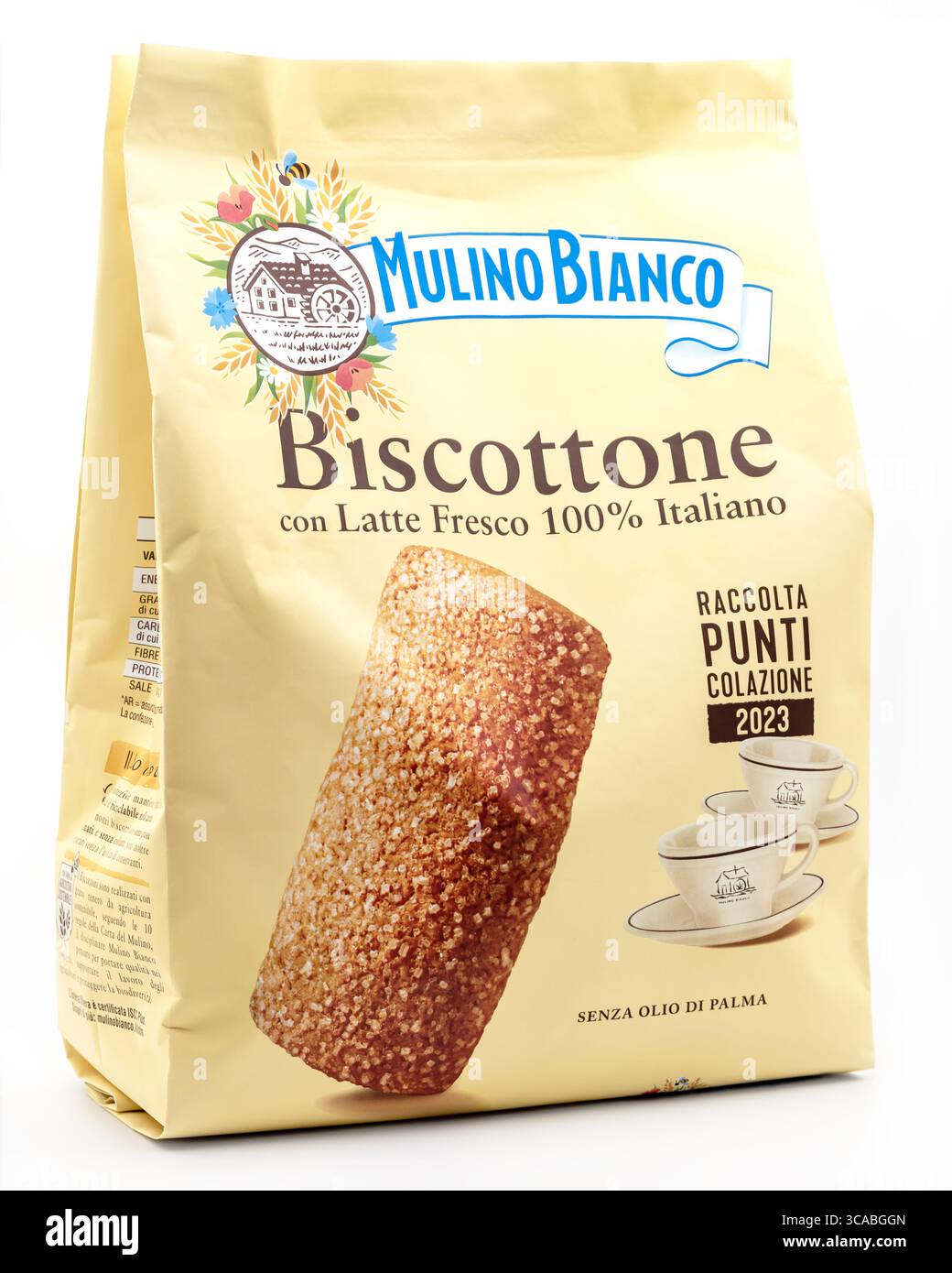 Barilla Mulino Bianco Biscottone, Packung Kekse auf weißem Hintergrund Stockfoto