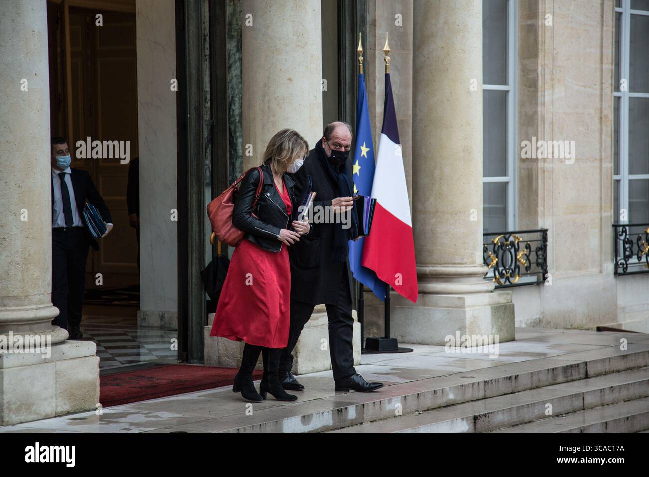 13. Januar 2021, Paris, Ile-de-France (Region, Frankreich: Eric DUPOND-MORETTI, Siegelbewahrer, Justizminister am Ende der Tagung des Ministerrats am 13. Januar 2021. (Bild: © Sadak Souici/ZUMA Press Wire) Stockfoto