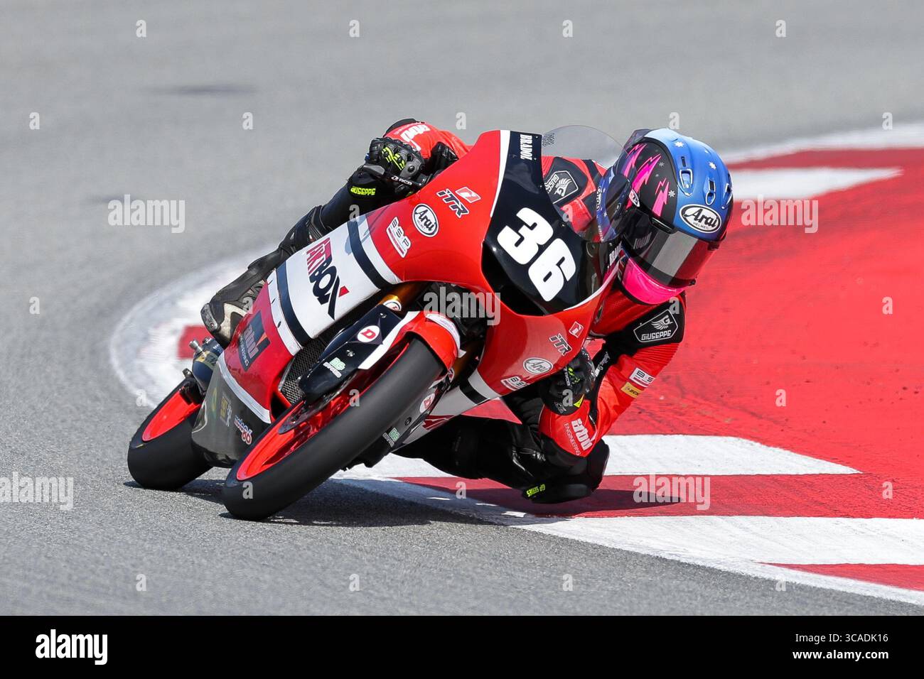 14. Juli 2023, Montmelo, Spanien: Angus Grenfell aus Australien spielte mit Honda in der Junior GP-Kategorie der Finetwork FIM JuniorGP World Championship Barcelona auf dem Circuit de Barcelona in Montmelo, Spanien. (Foto: © David Ramirez/DAX via ZUMA Press Wire) Stockfoto