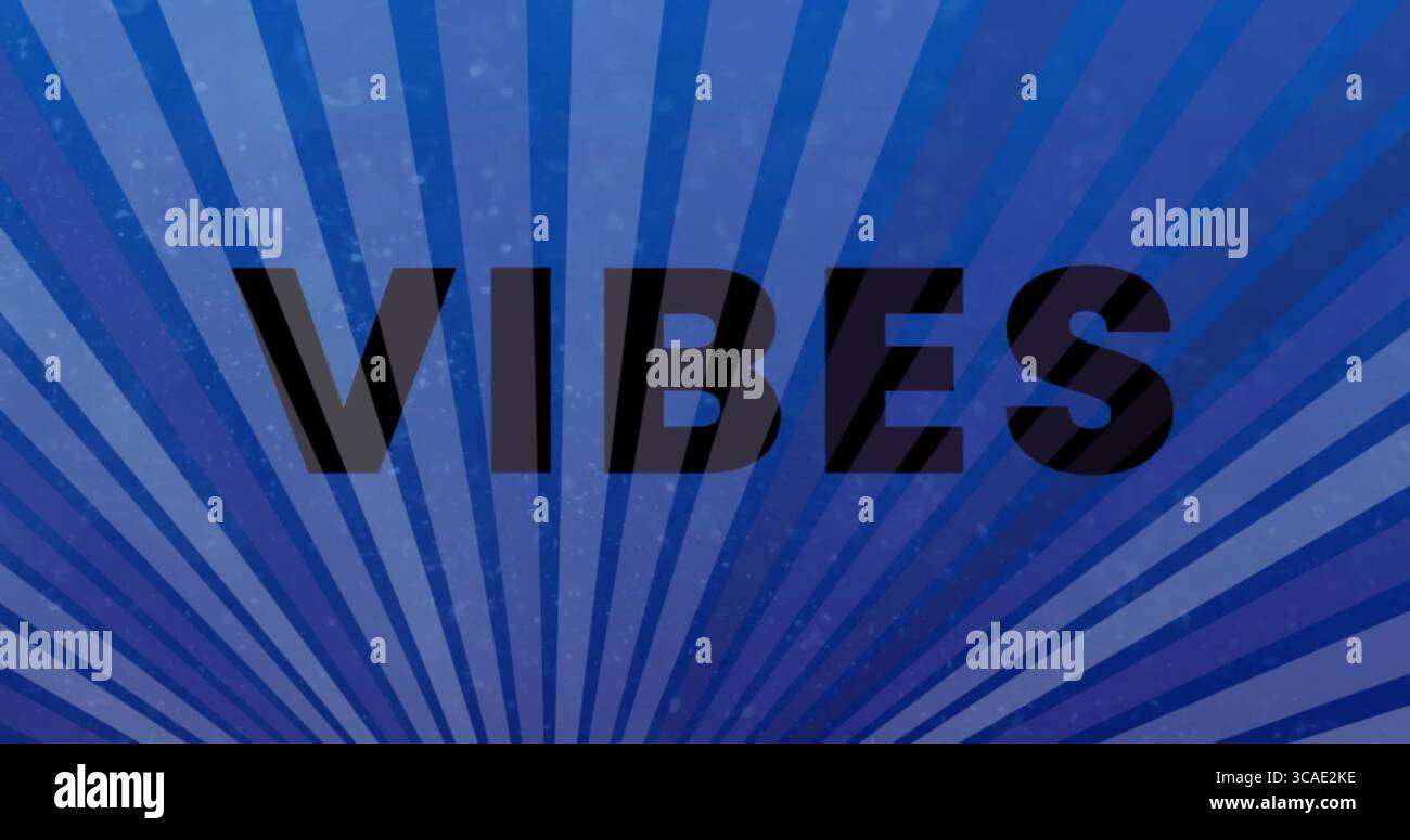 Mit typografischen WORTVIBEN, die auf einem Poster mit blauen Radialstrahlen strahlen strahlen, mit Grunge-Überlagerung Stockfoto