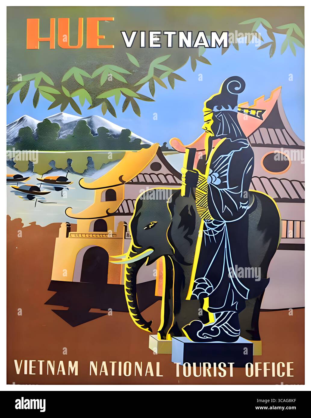 Ein wunderschönes Reiseposter aus dem Jahr 1950 für Hue in Vietnam Stockfoto