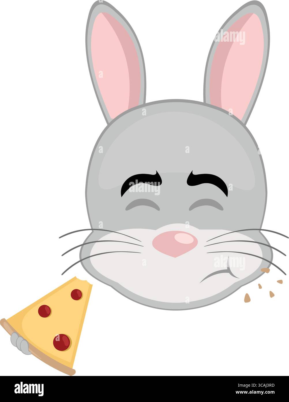 Vektor-Illustration Emoticon Charakter Gesicht Kaninchen Nagetier, essen ein Stück Pizza Stock Vektor