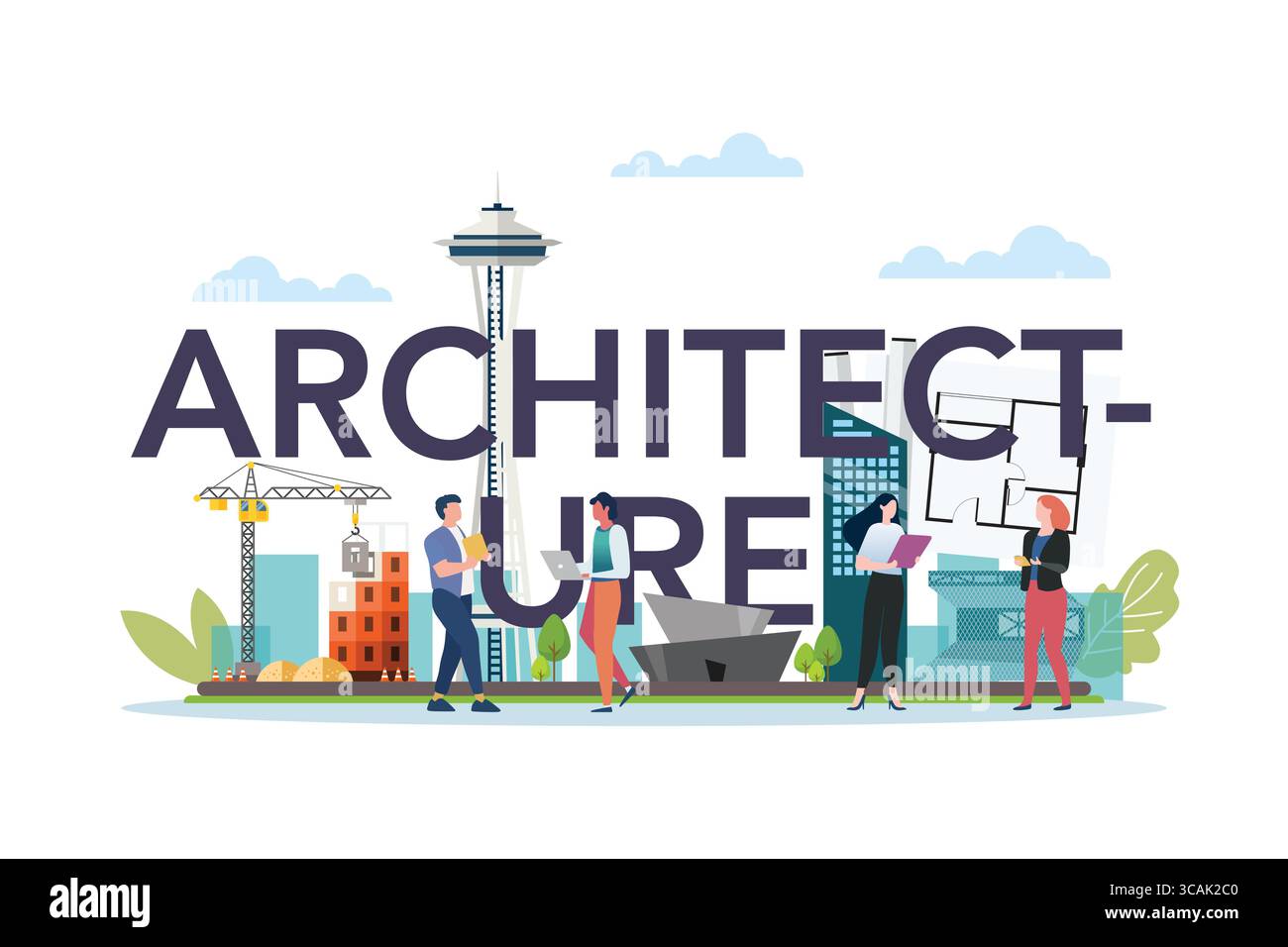 Architekturklasse mit Architekturelementen. Schulpädagogik-Vektor-Cartoon Stock Vektor