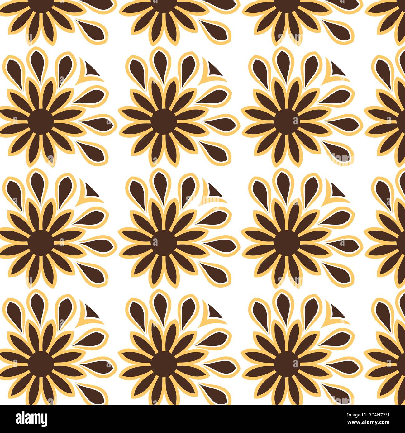 Nahtloses Muster stilisierter brauner Blüten auf cremefarbenem Hintergrund Stock Vektor