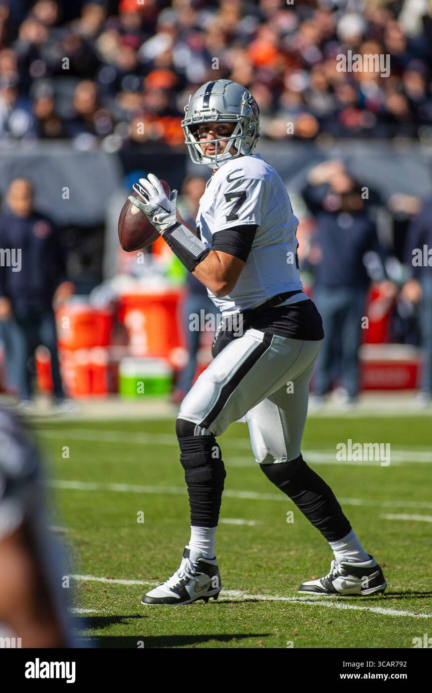 22. Oktober 2023: Raiders Quarterback #7 Brian Hoyer in Aktion während eines Spiels gegen die Chicago Bears in Chicago, IL. Mike Wulf/CSM (Kreditbild: Stockfoto