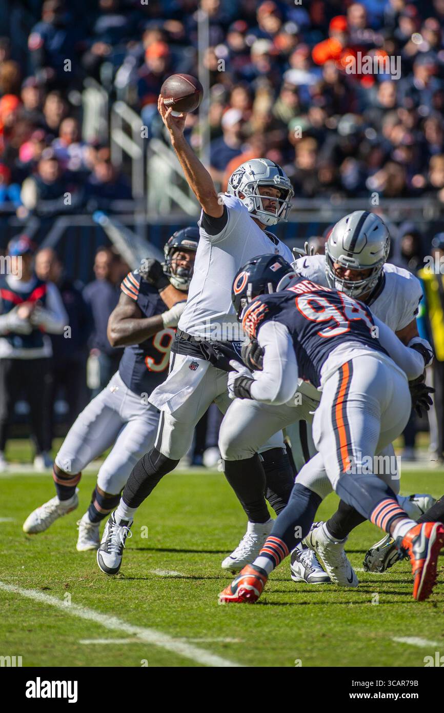 22. Oktober 2023: Raiders Quarterback #7 Brian Hoyer in Aktion während eines Spiels gegen die Chicago Bears in Chicago, IL. Mike Wulf/CSM (Kreditbild: Stockfoto