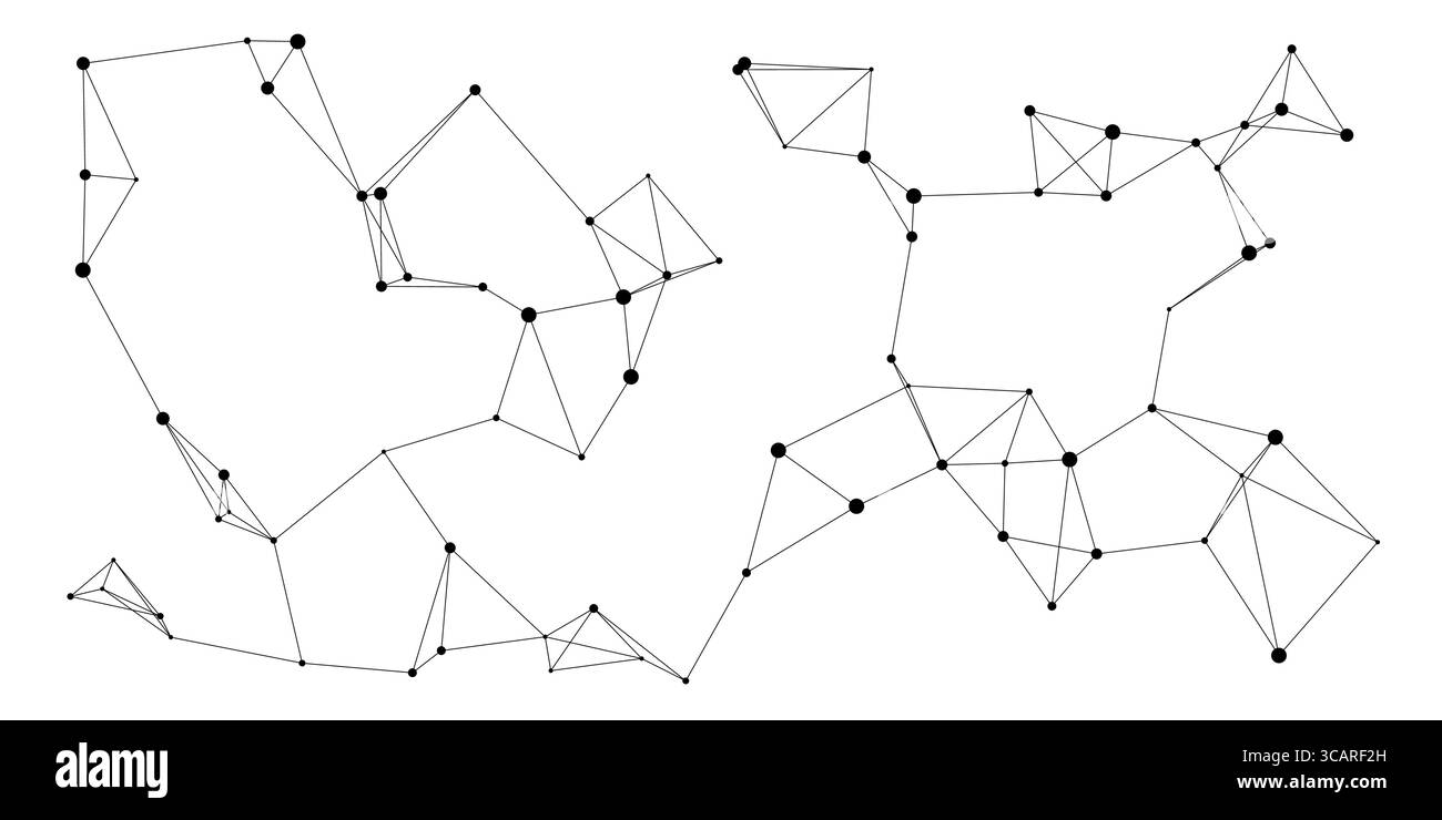 Minimales geometrisches Netzwerk aus verbundenen schwarzen Punkten und Linien auf einem weißen isolierten Hintergrund, perfekt für Technologie-, Wissenschafts- oder künstliche Intelligenzkonzepte Vektorillustration Stock Vektor