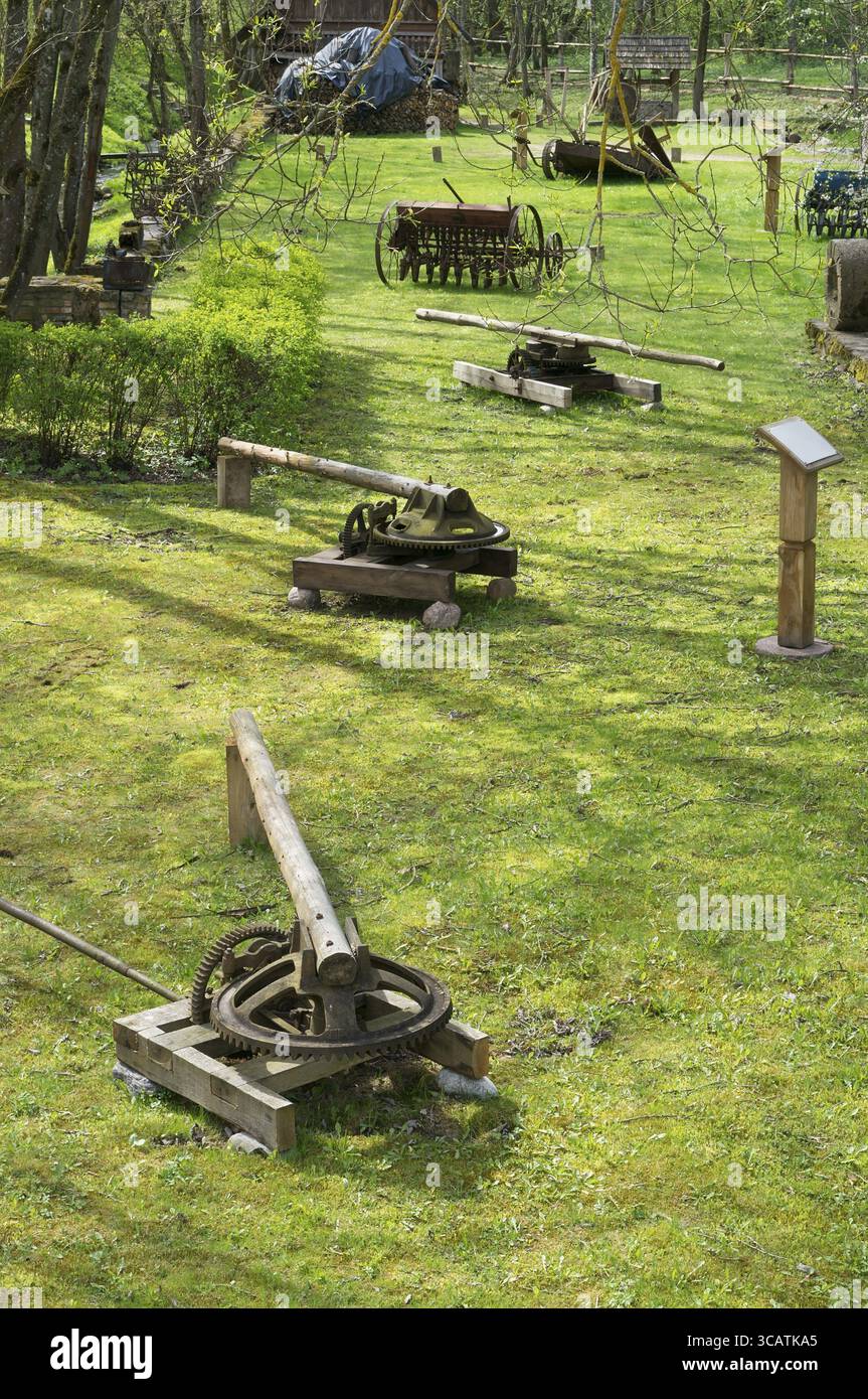 Sonnigen Frühlingstagen Maifeiertag in alten Retro-Dorf Landschaft Stockfoto