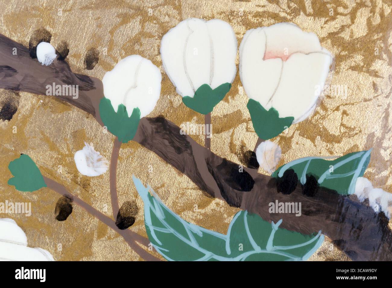 Blühender Apfelbaumzweig im Hintergrund-Makro im chinesischen Stil Stockfoto