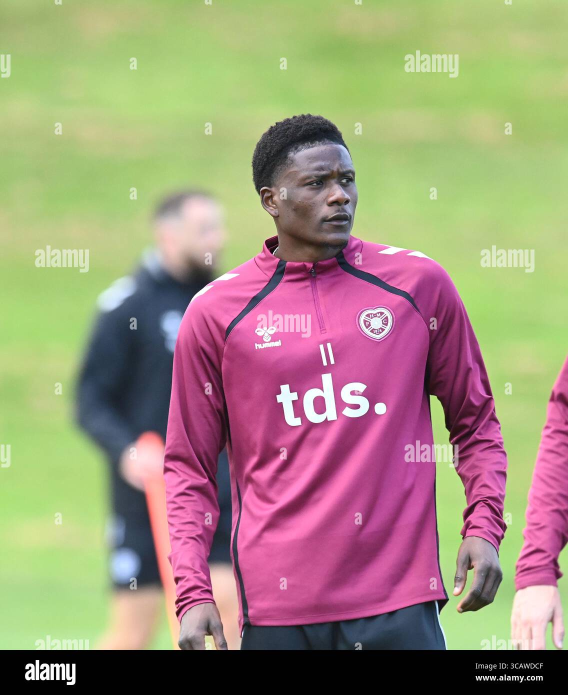 Oriam Sports Centre Edinburgh.Scotland, UK. August 2025. Hearts hat vor kurzem Pierre Landry Kabore unterzeichnet. Training Session für Scottish Premiership Match vs Dundee Utd Credit: eric mccowat/Alamy Live News Stockfoto