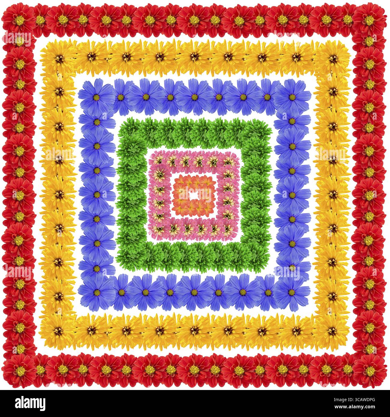 Set aus abstrakten quadratischen, floralen Elementen als Rahmen für Ihre Sommercollagen. Isoliert auf weiß Stockfoto