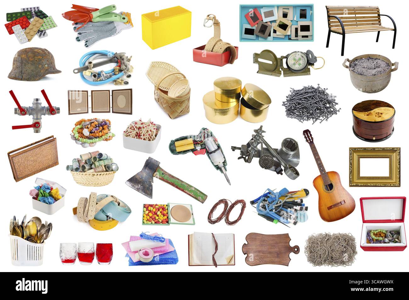 Einfache gemeinsame Haushaltsgegenstände und Werkzeuge isoliert gesetzt. Alle Bilder in voller Größe ist in meinem portfolio Stockfoto