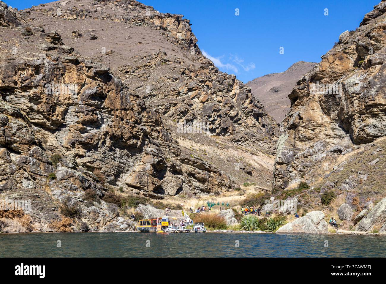 Kaffee und Burger auf dem malerischen Lake Dunstan Trail, Lake Dunstan, Otago, South Island, Neuseeland Stockfoto