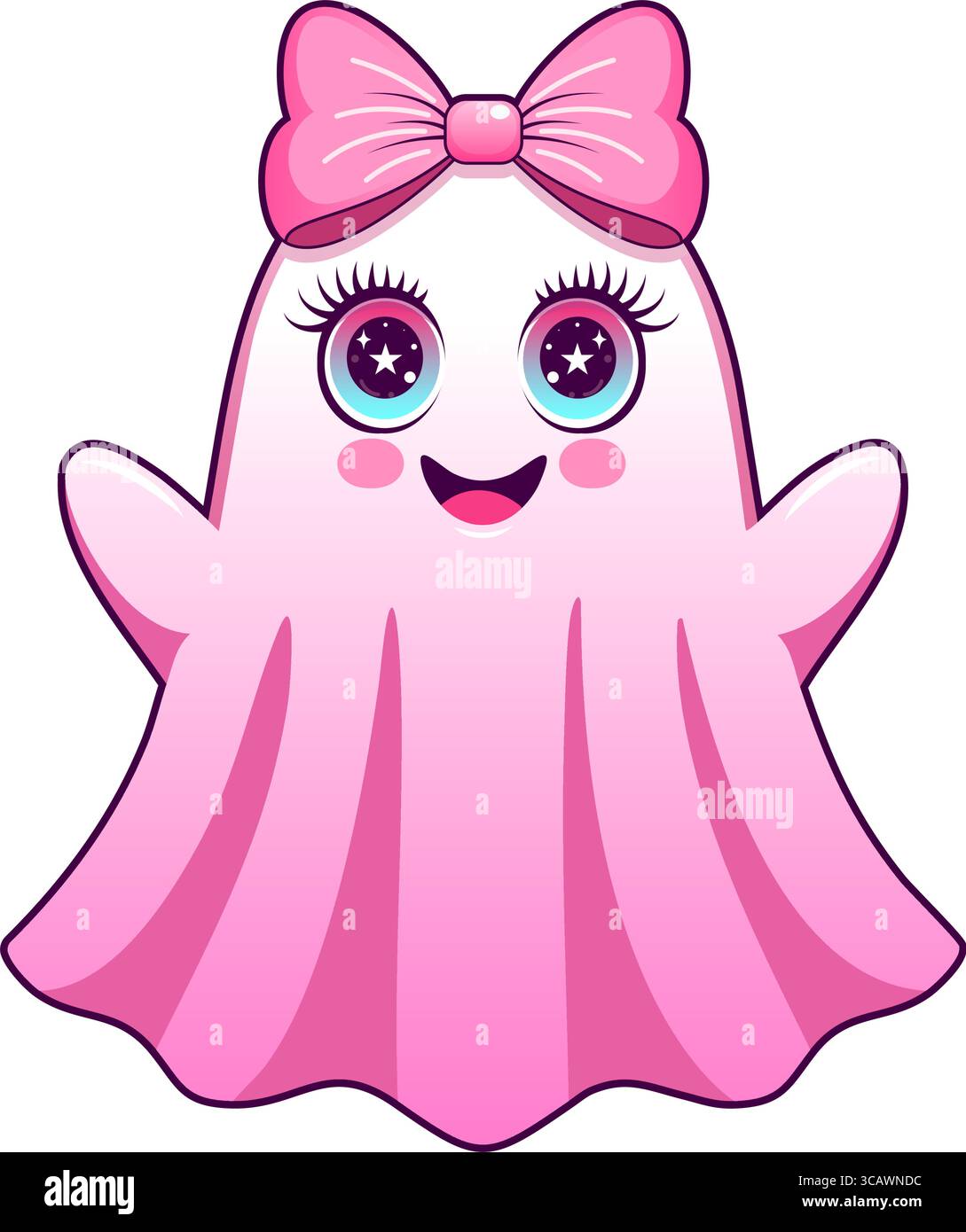 Kawaii Geisterillustration mit Schleife und großen funkelnden Augen Stock Vektor