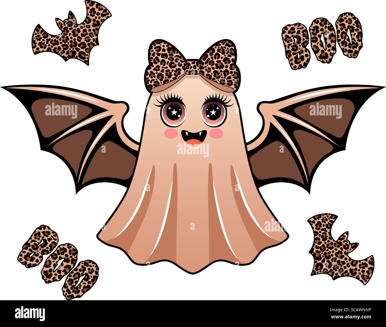 Halloween-Geist mit Leopardenbogen und Fledermausflügeln Stock Vektor